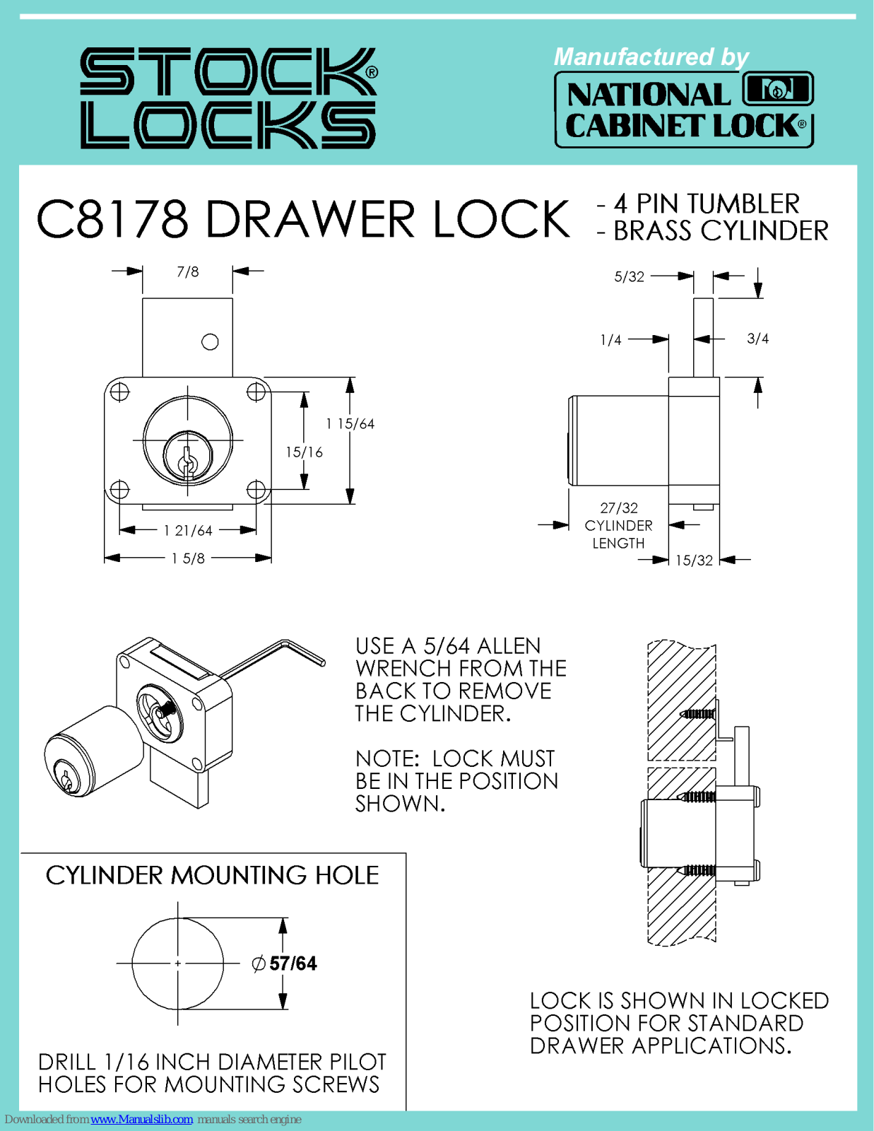 National Cabinet Lock C8178 Dimensional Drawing - ManualMachine.com