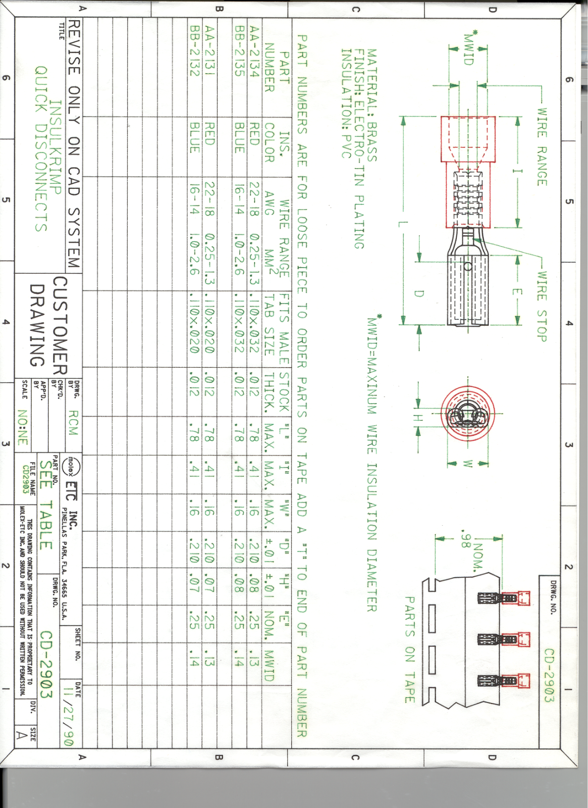 ETC-Molex AA-2134, BB-2135, AA-2131, BB-2132 Dimensional Sheet