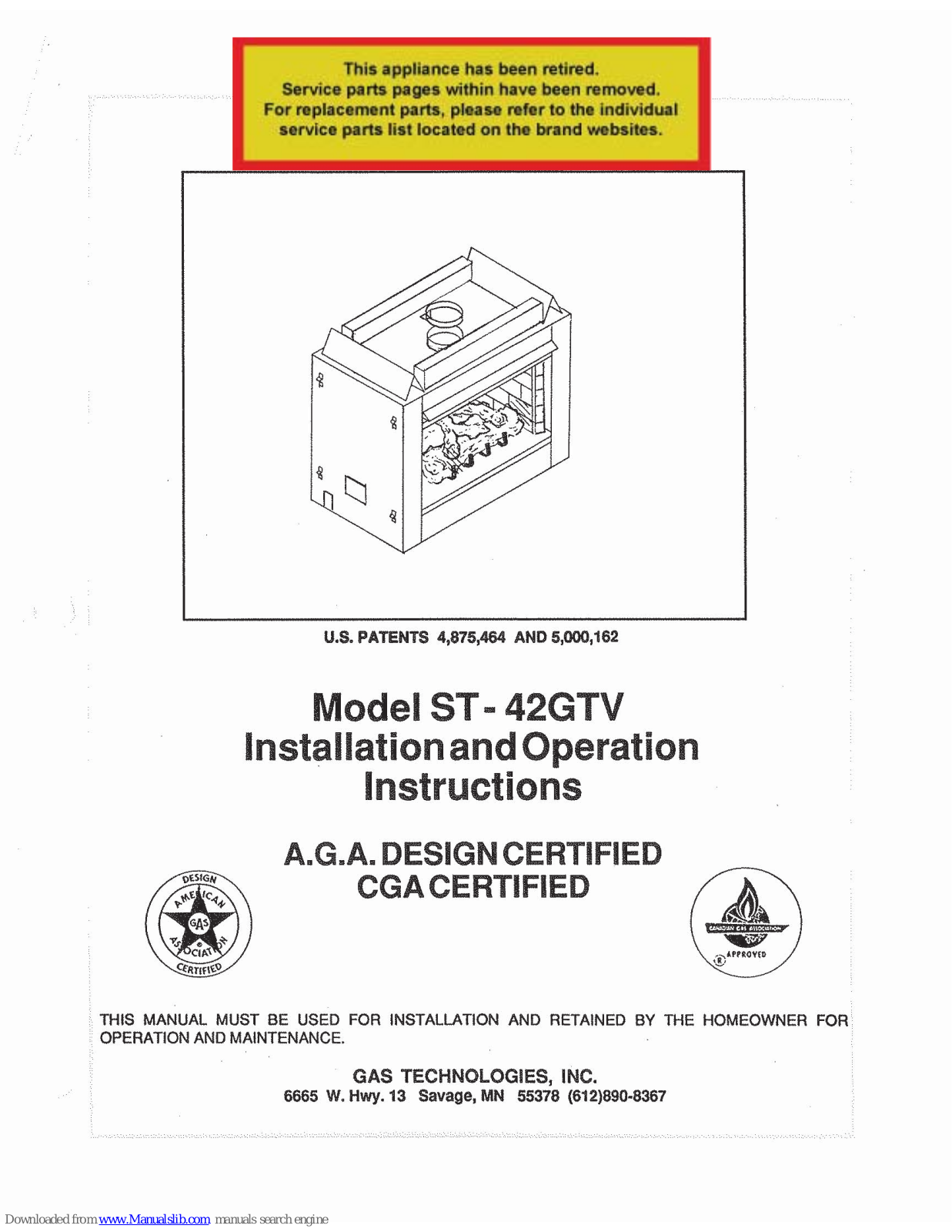 GTI ST-42GTV Installation And Operation Instructions Manual