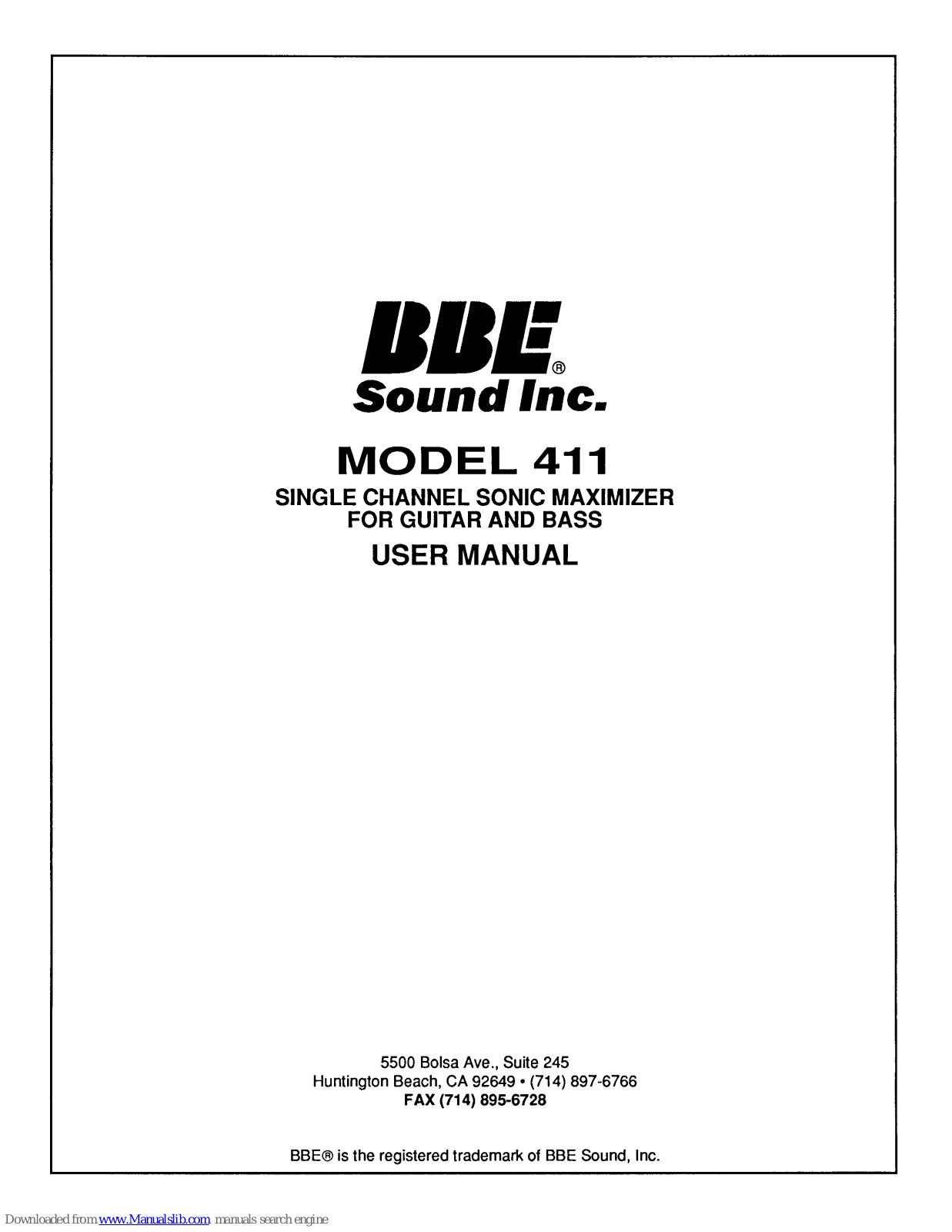 BBE Sound Sonic Maximizer 411 User Manual