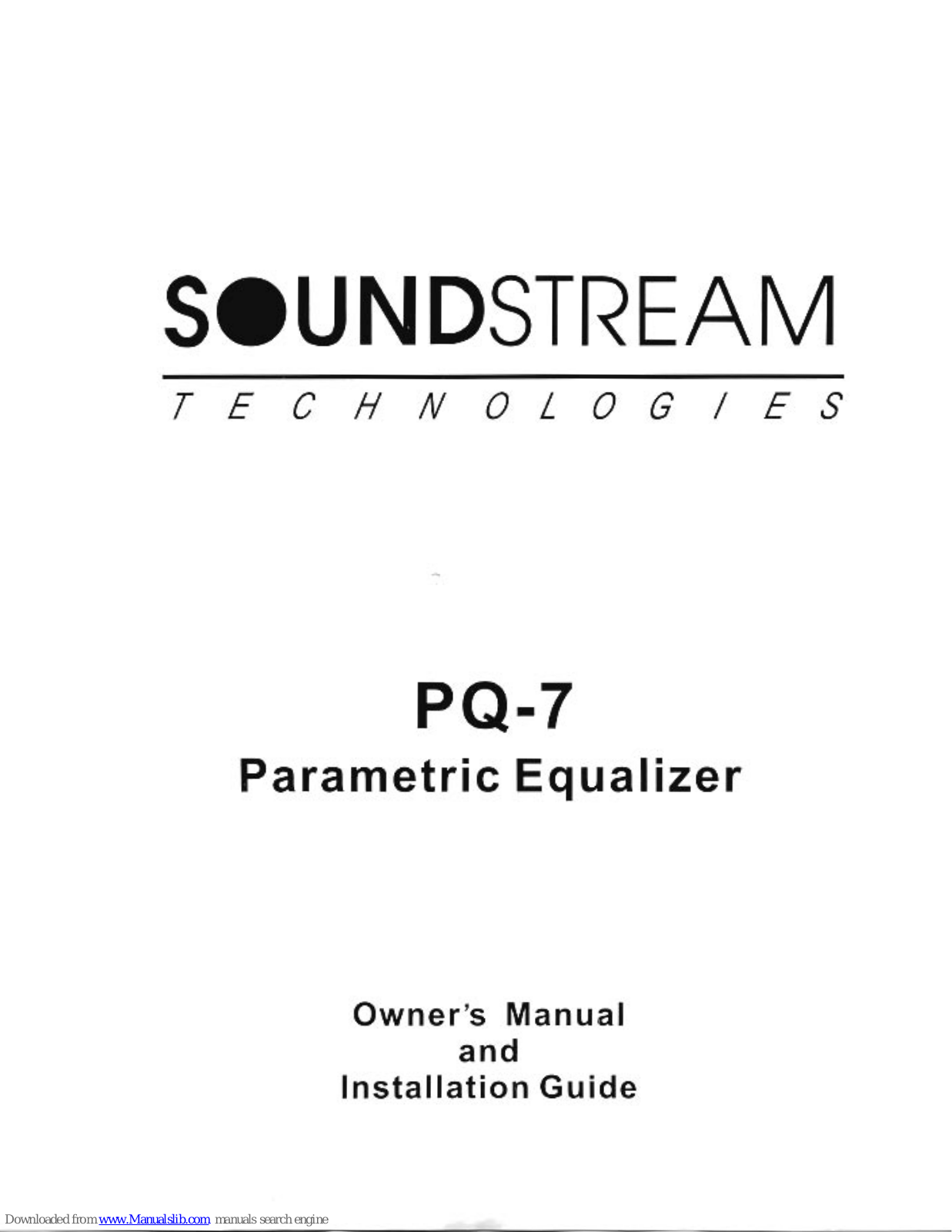 Soundstream PQ-7 Owner's Manual And Installation Manual