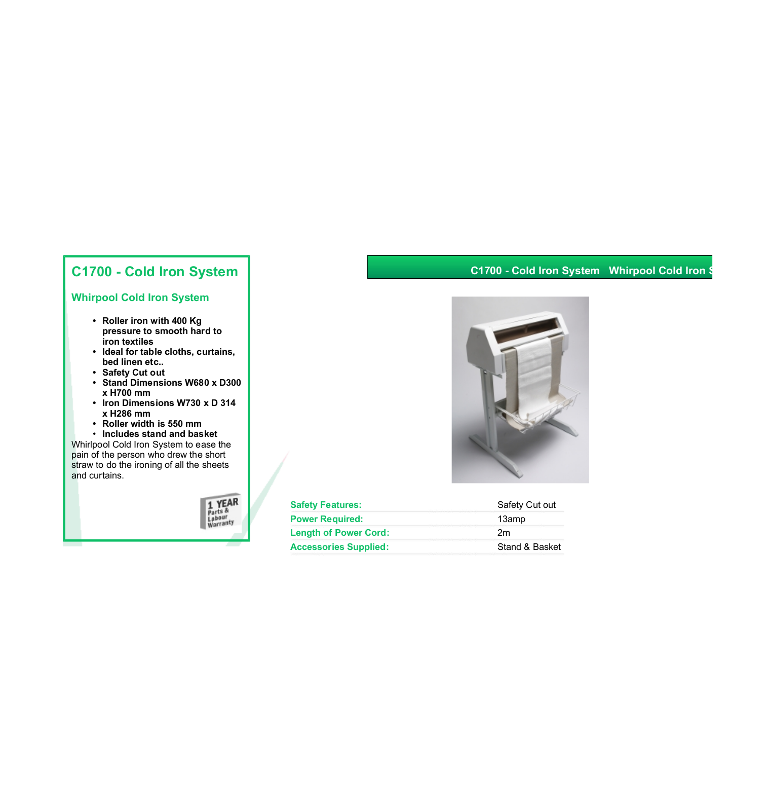 Valera C1700 DATASHEET