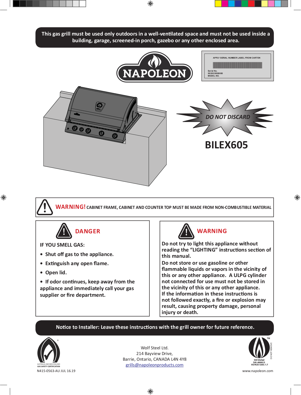 Napoleon BILEX605RBINSS-AU, BILEX605RBINK-AU User Manual