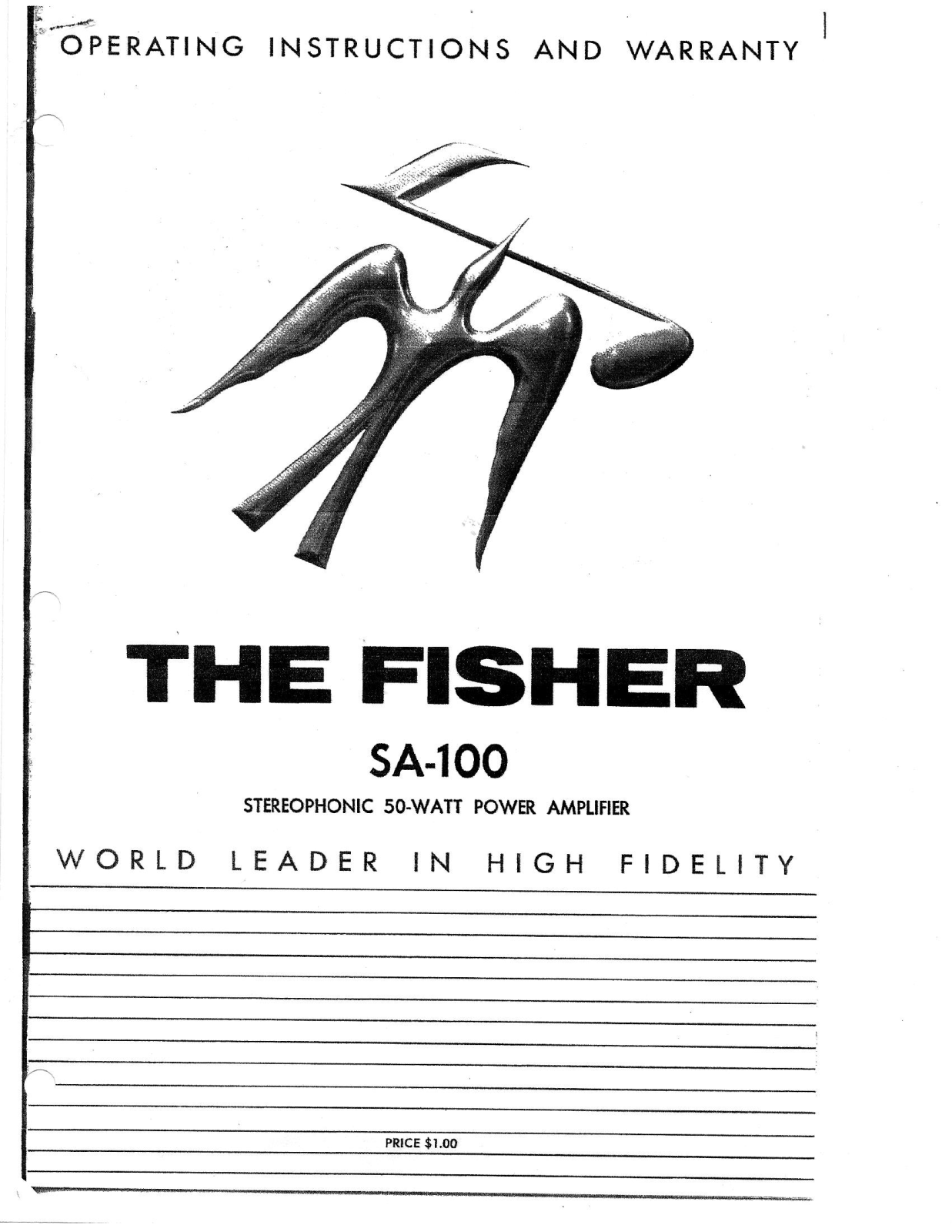 Fisher SA-100 Owners Manual