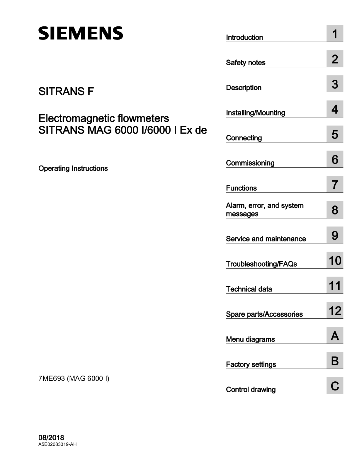 Siemens SITRANS MAG 6000 I, SITRANS MAG 6000 I Ex de Operating Instructions Manual