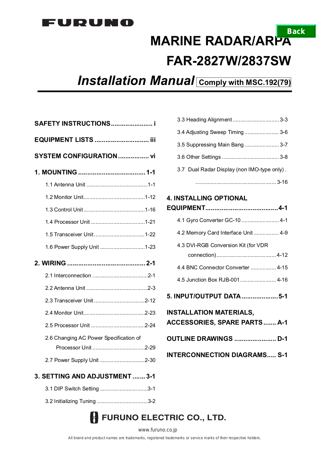 Furuno 2837SW, 2827W User Manual