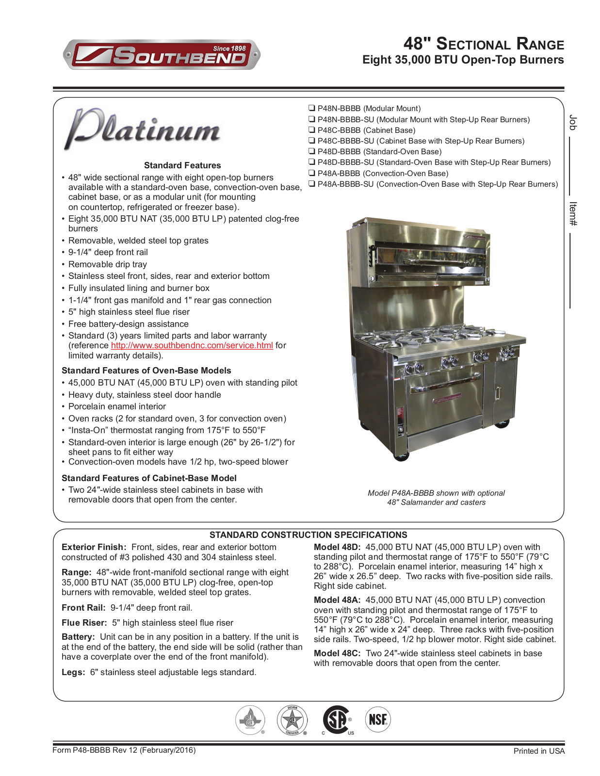 Southbend P48A-BBBB User Manual