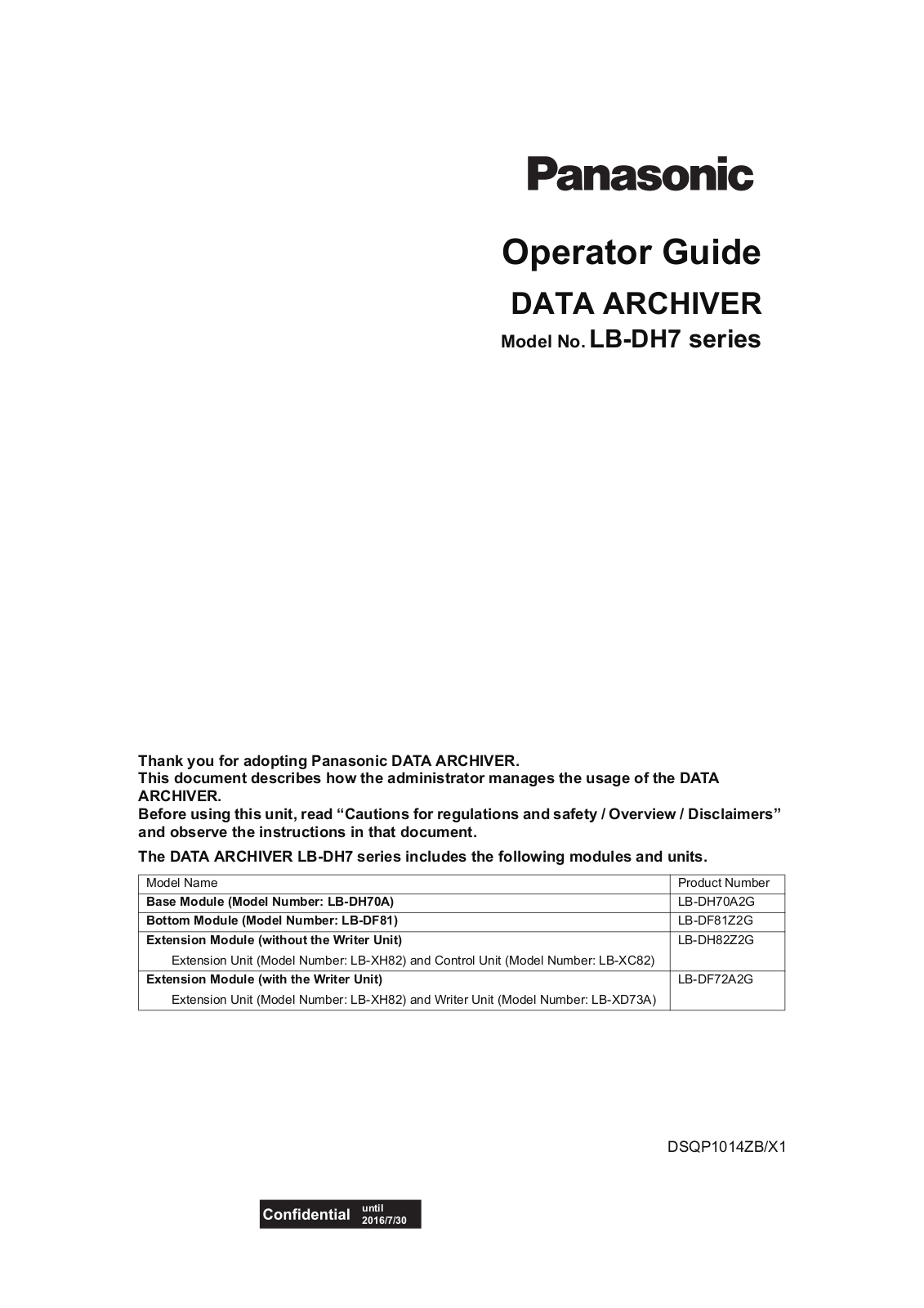 Panasonic LB-DH7, LB-DF81, LB-DH70A, LB-XH82 Owner's Manual