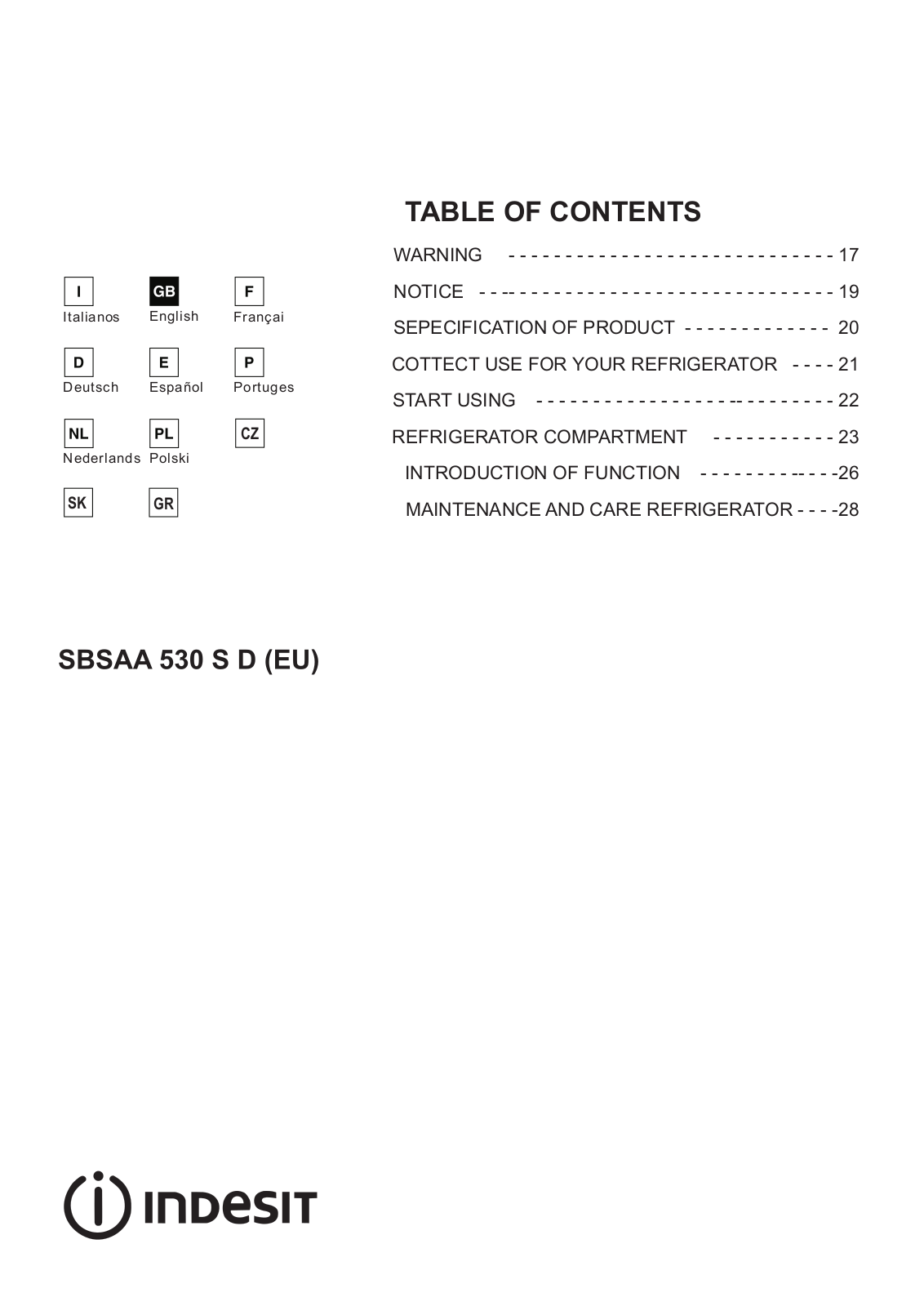 Hotpoint SBSAA530 S D Instruction booklet