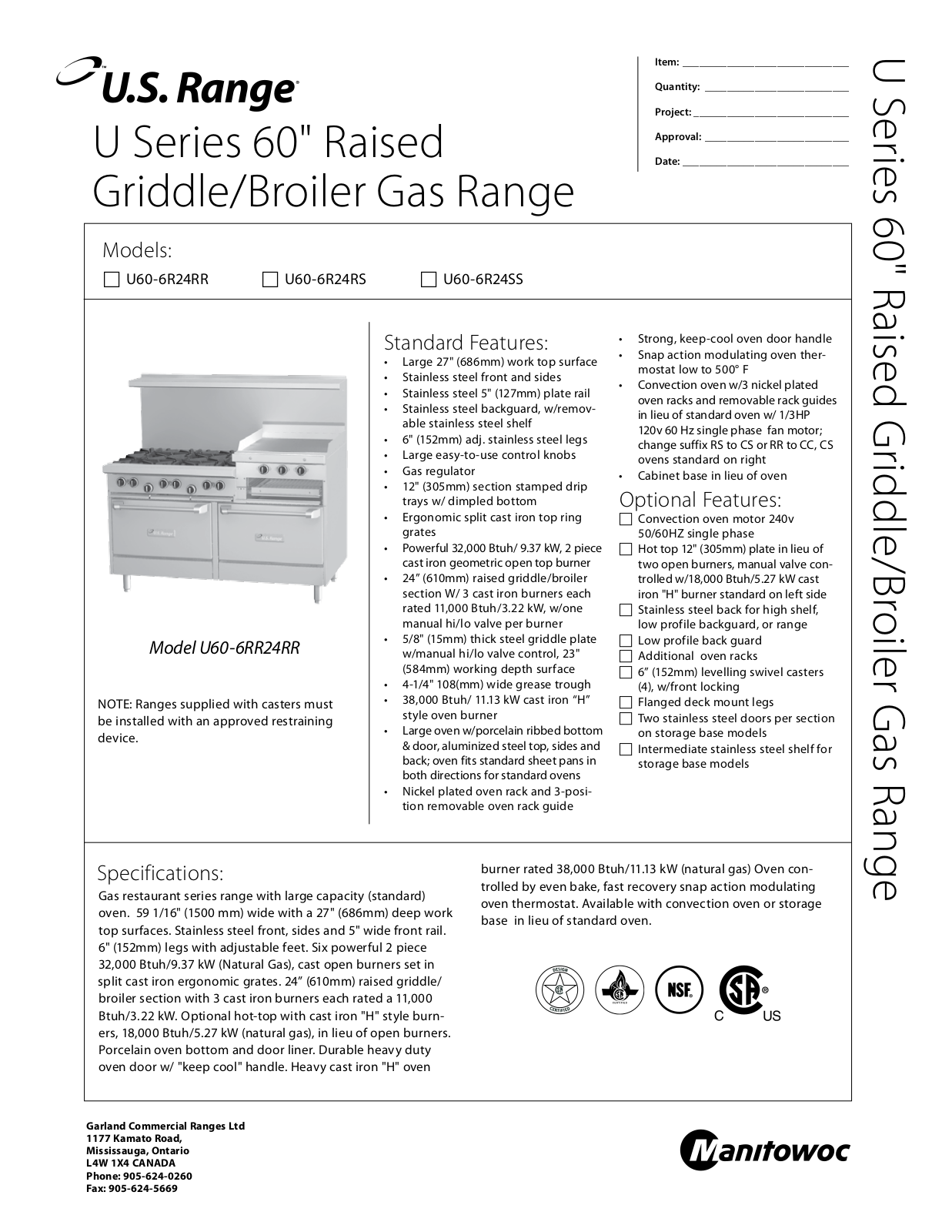 US Range U60-6R24RR User Manual