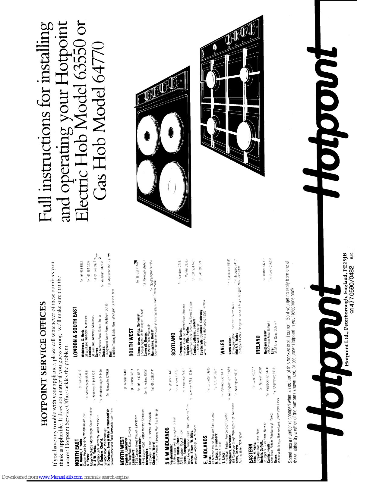 Hotpoint 63550, 64770 Instructions For Installing And Operating