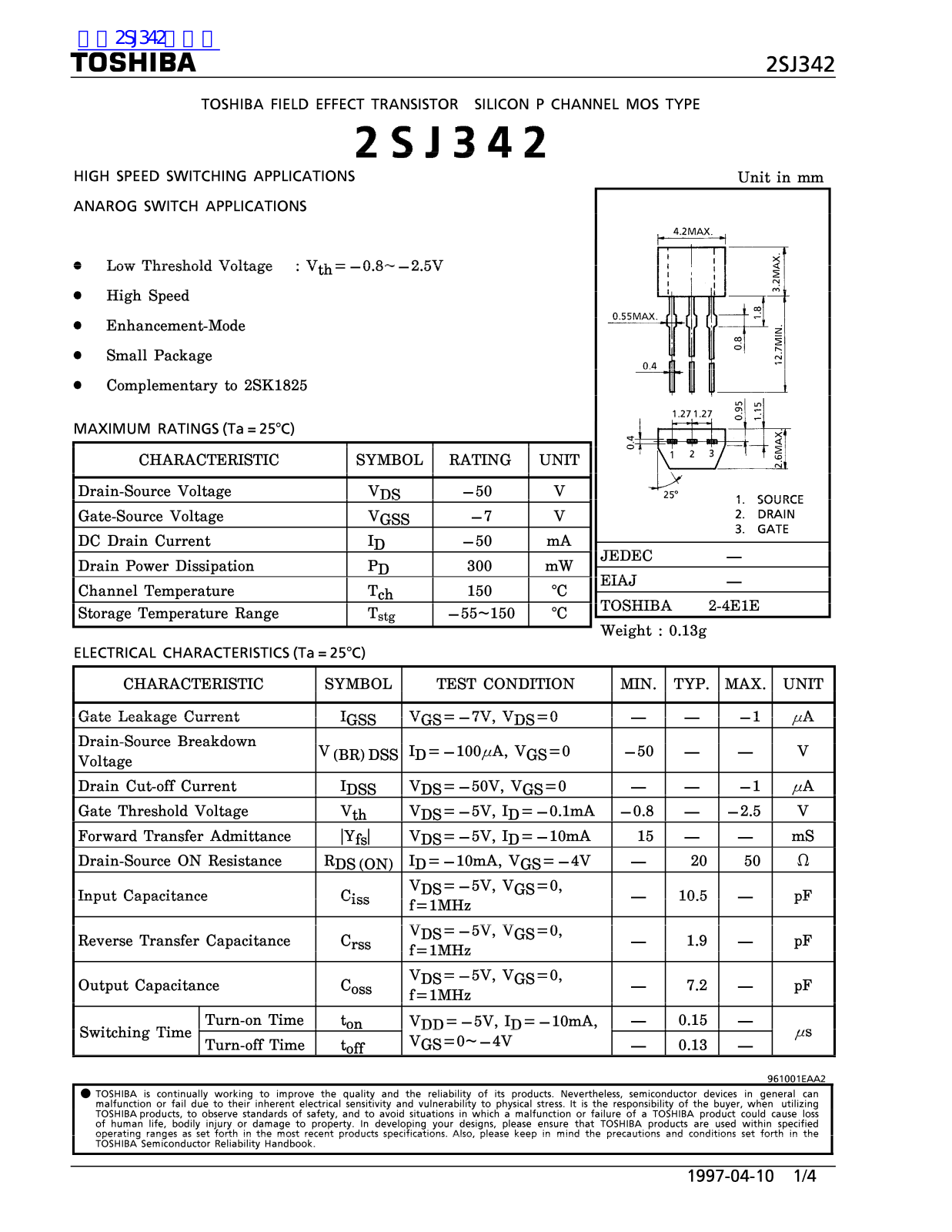 TOSHIBA 2SJ342 Technical data