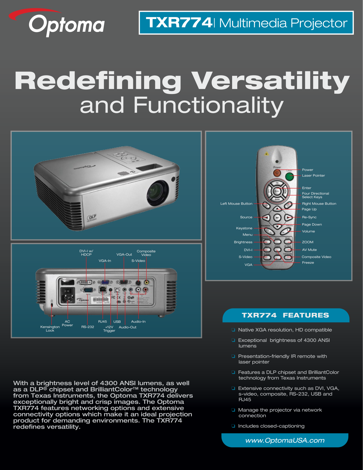 Optoma TXR774 Product Sheet