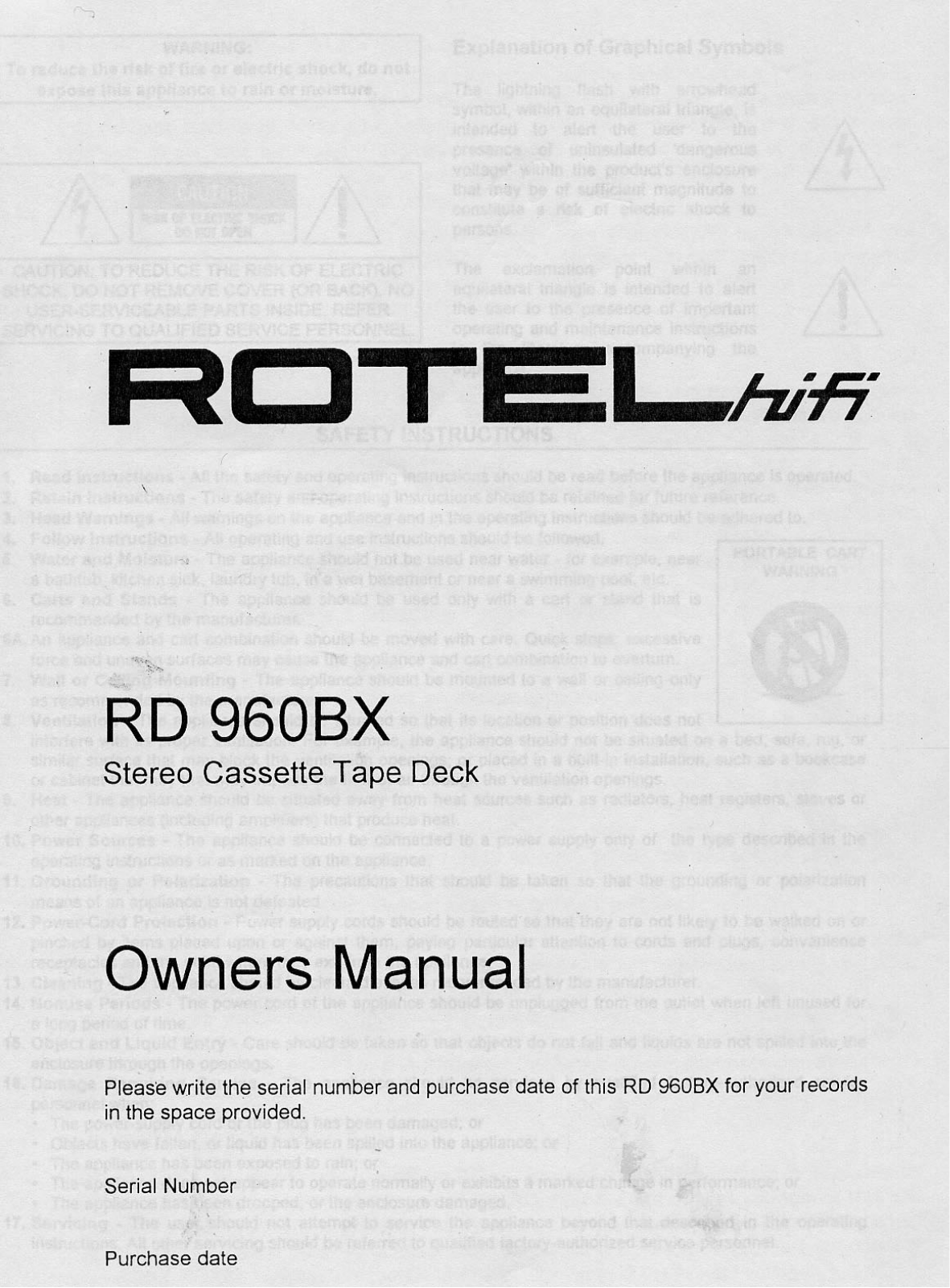 Rotel RD960BX User Manual