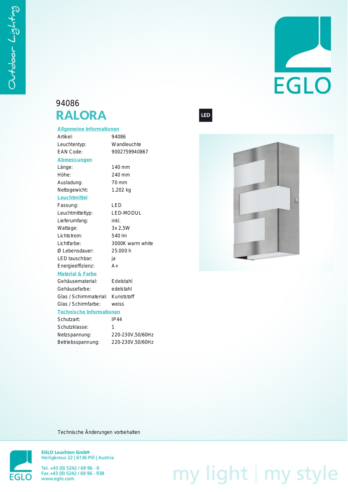 Eglo 94086 Service Manual