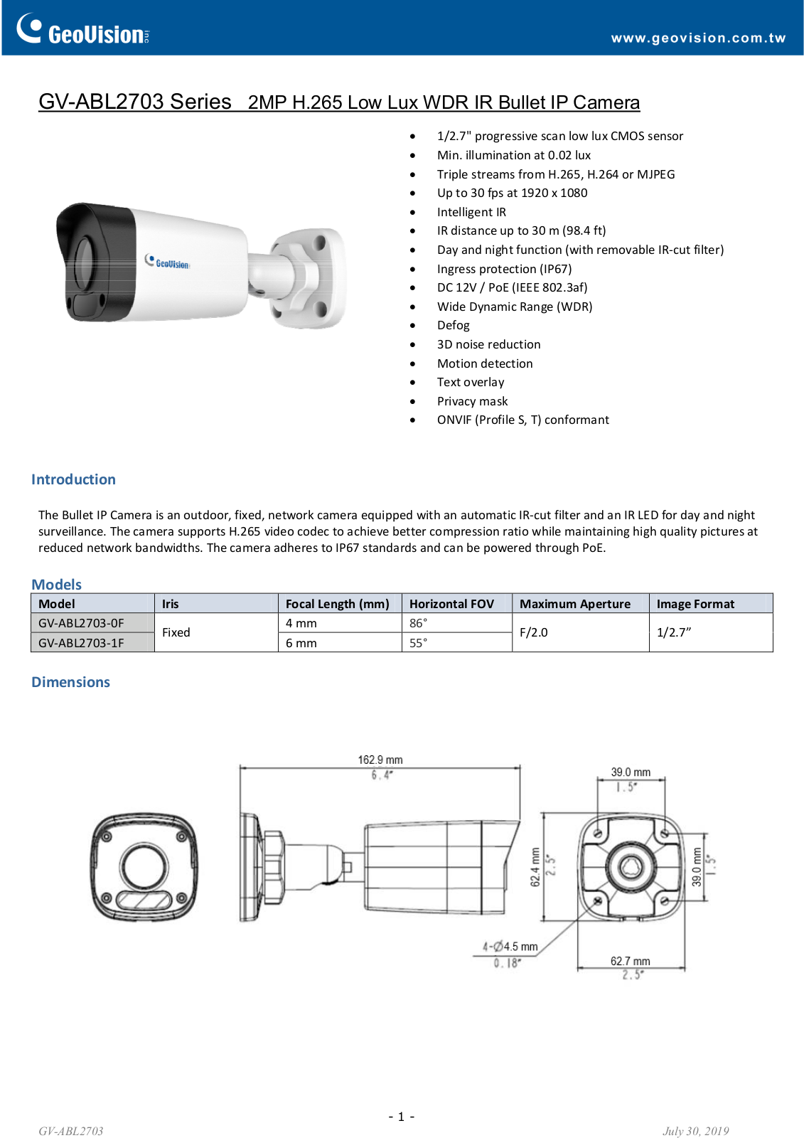 Geovision GV-ABL2703-0F Specsheet