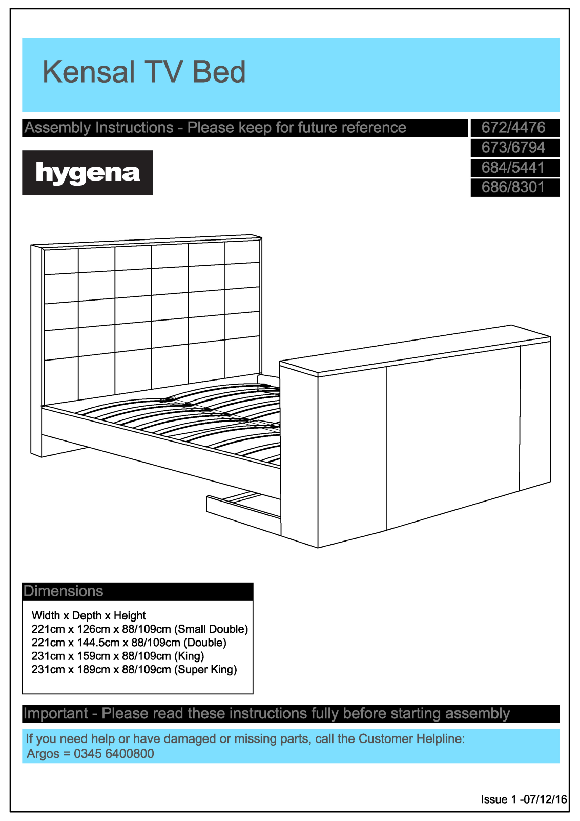 Hygena 6724476, 6736794, 6845441, 6868301 Instruction manual