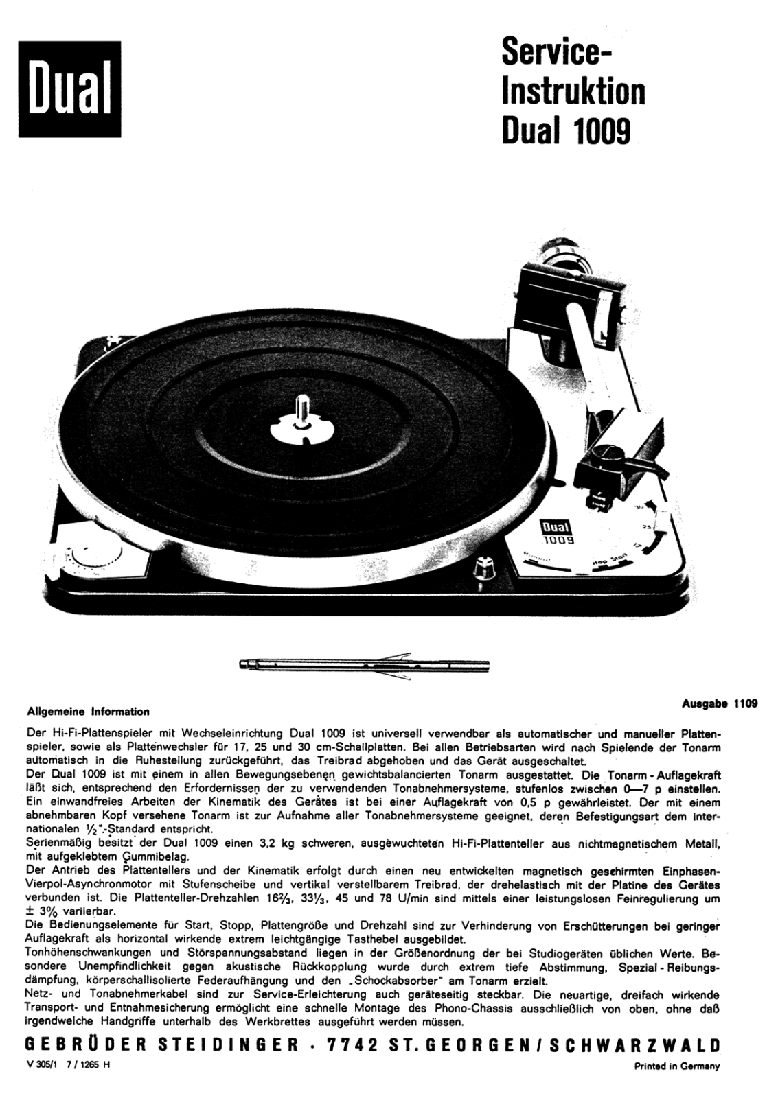 Dual 1009 Service manual