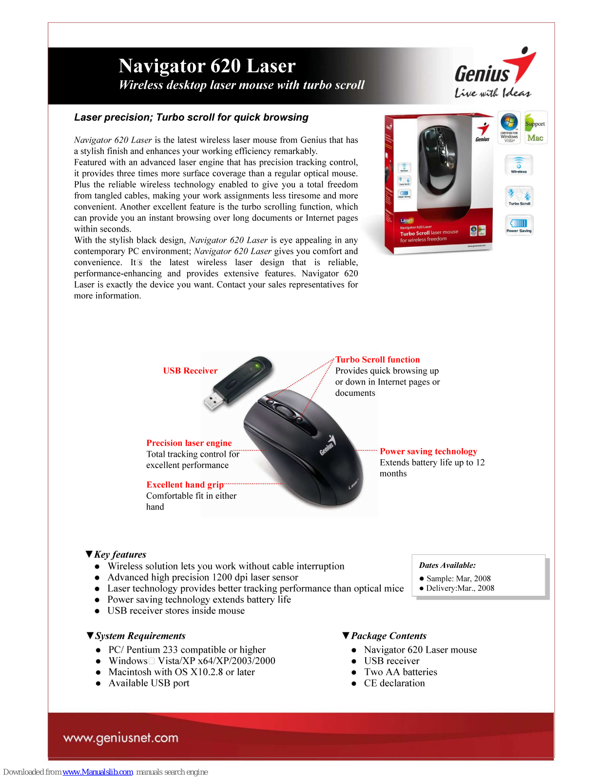 Genius NAVIGATOR 620, NAVIGATOR 620 Laser Datasheet