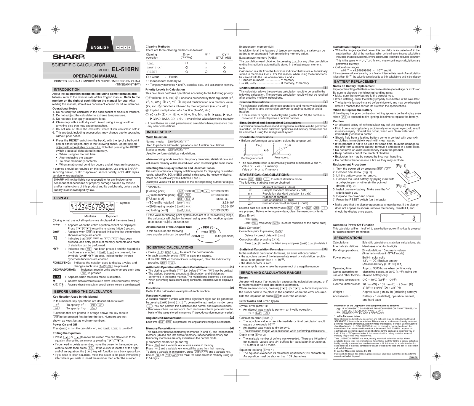 Sharp EL-510RNB Installation  Manual