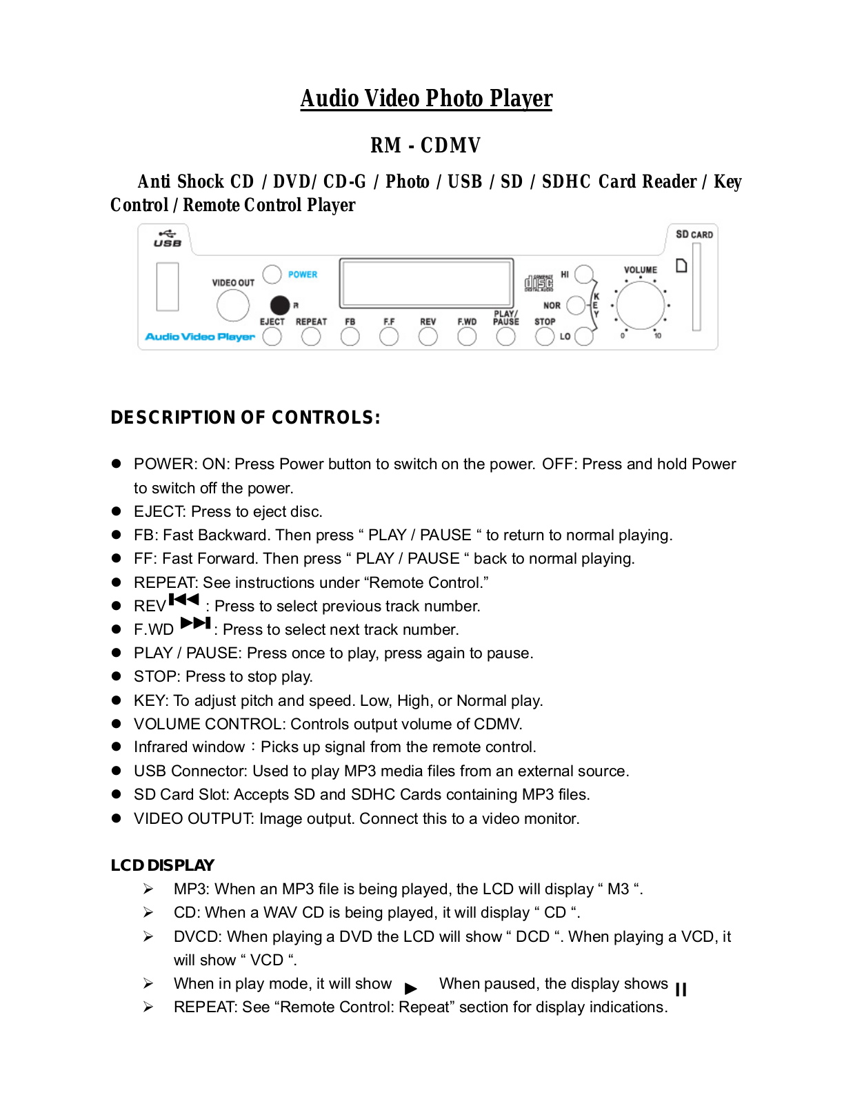 Galaxy Audio RM-CDV User Manual