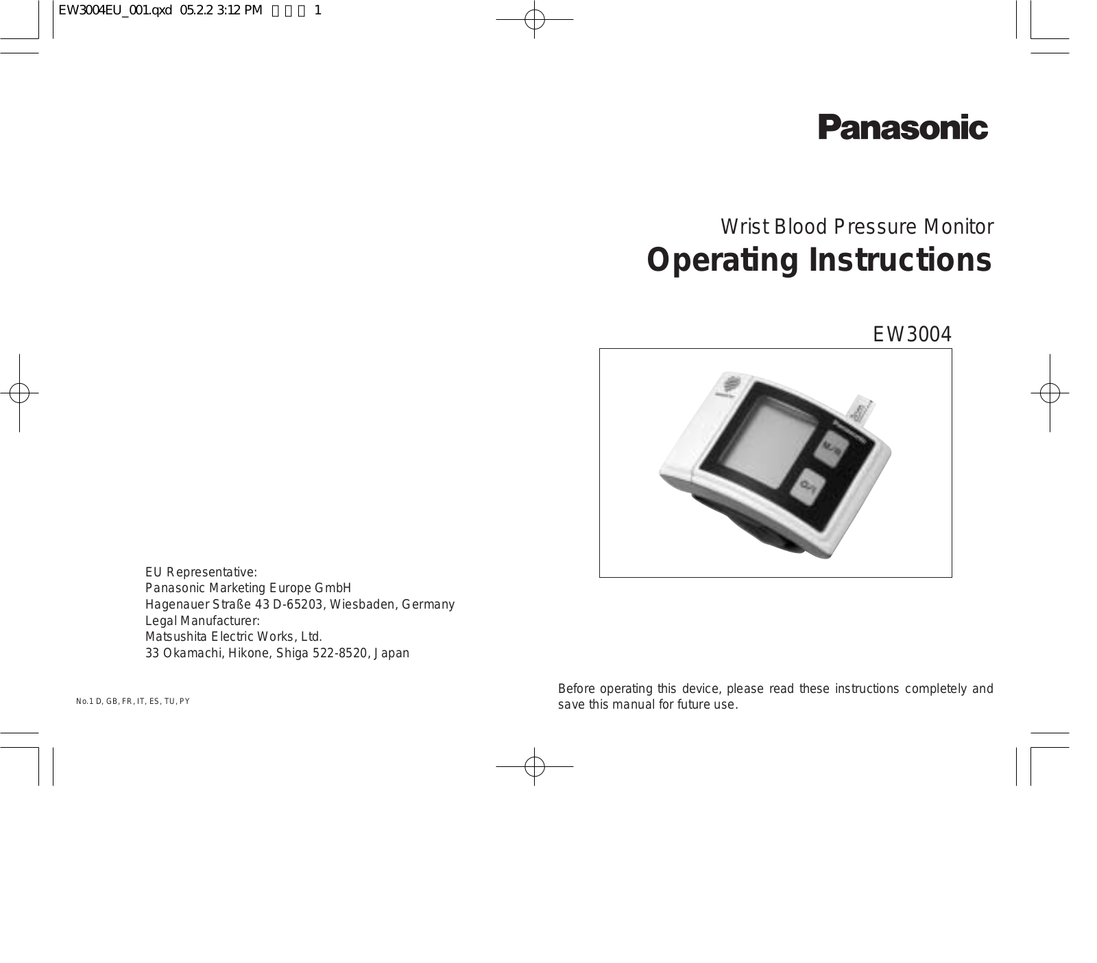 Panasonic EW3004E2 User Manual