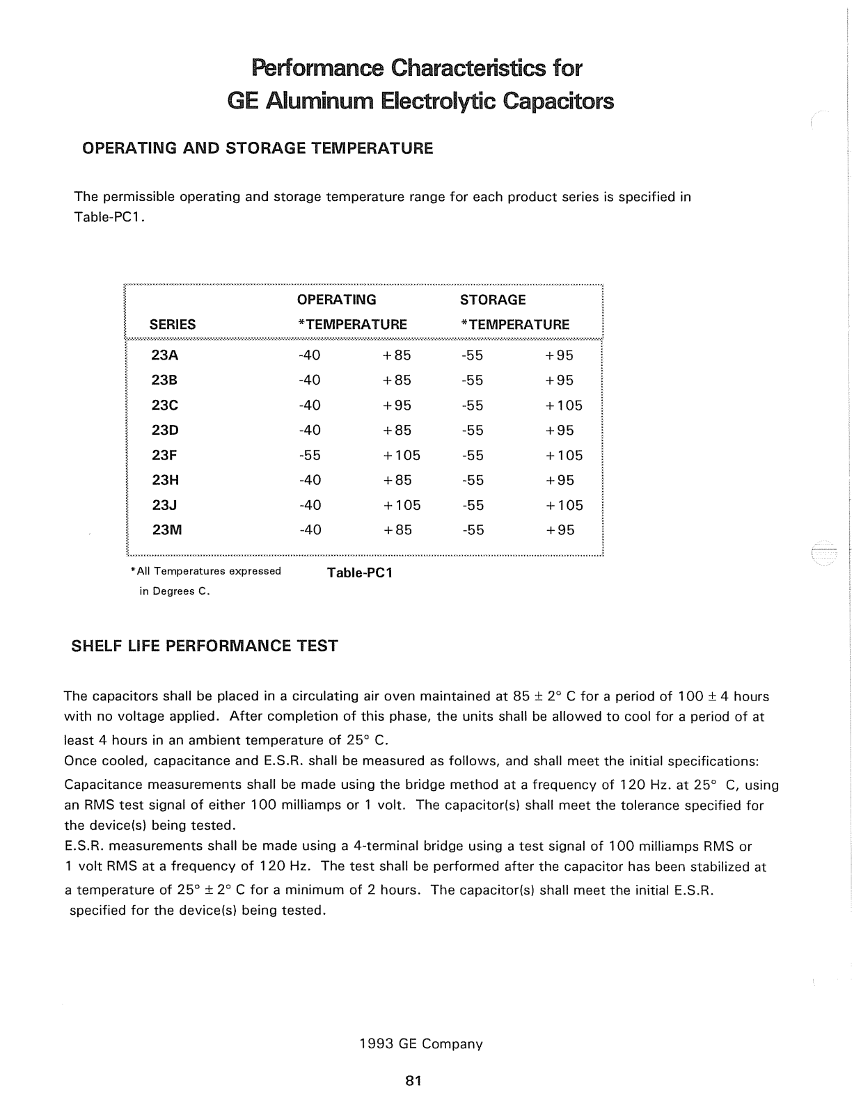 GE Capacitor all products Technical Specifications