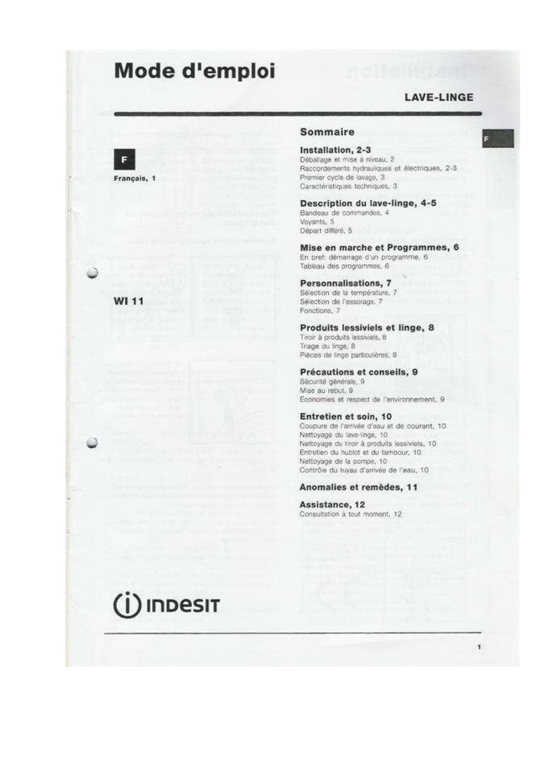 INDESIT WI 11 User Manual