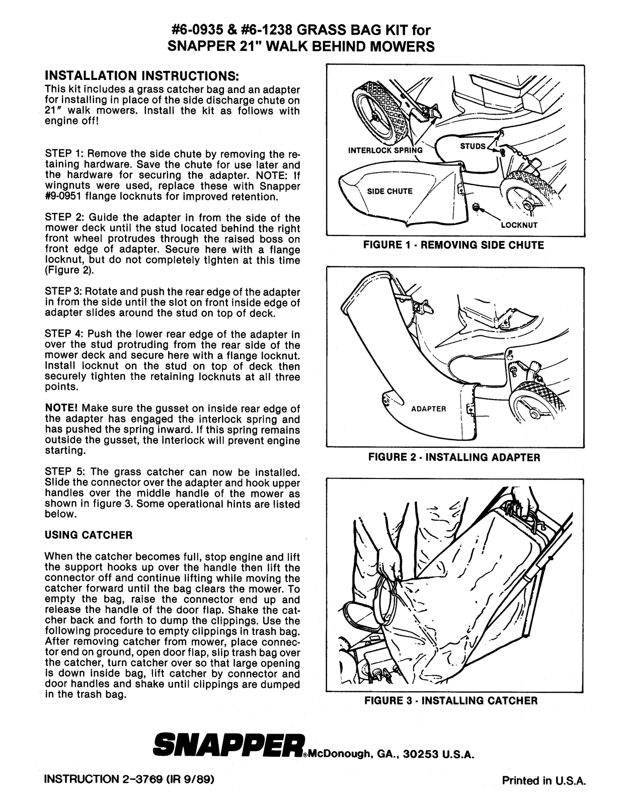 Snapper 6-0935, 6-1238 User Manual