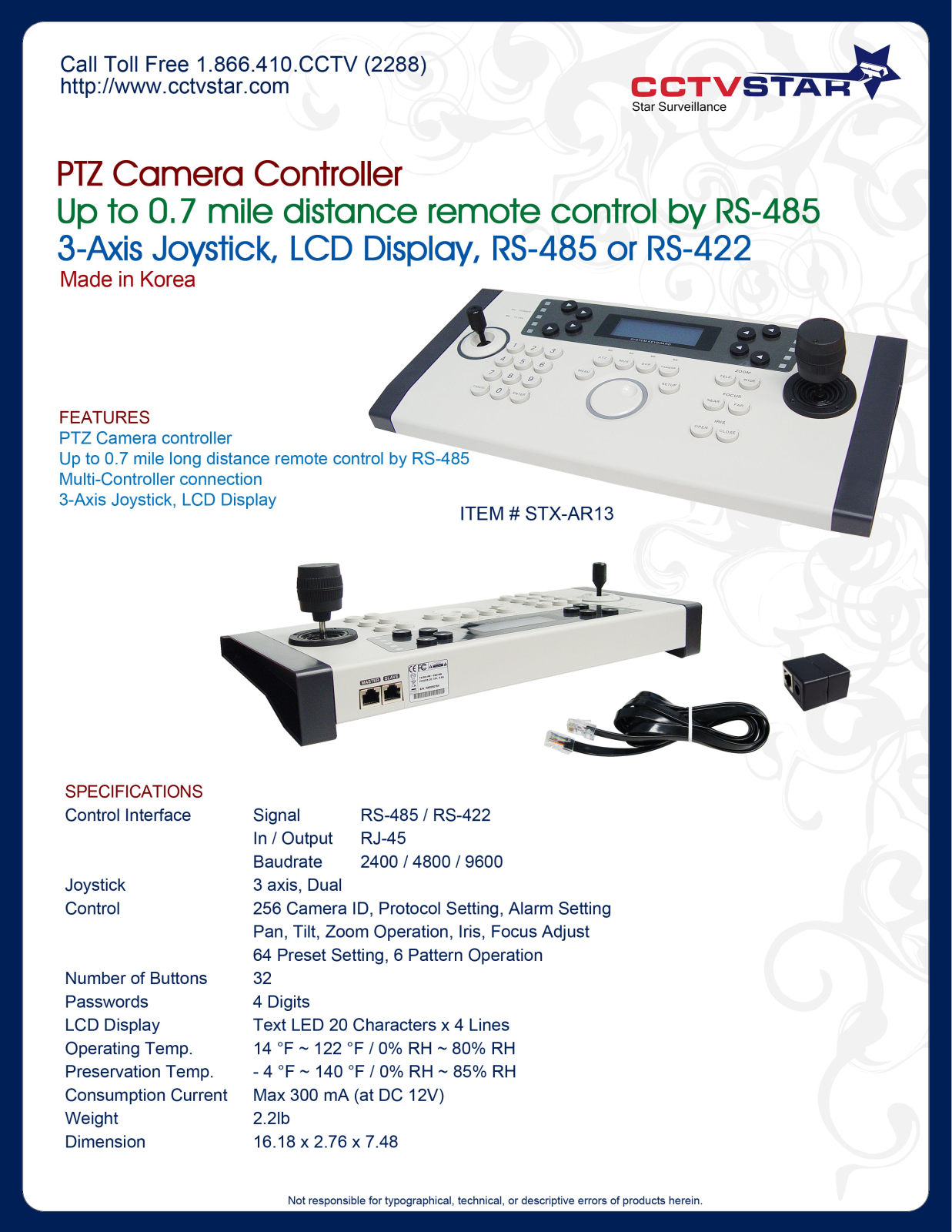 CCTV Star STX-AR13 Specsheet - ManualMachine.com