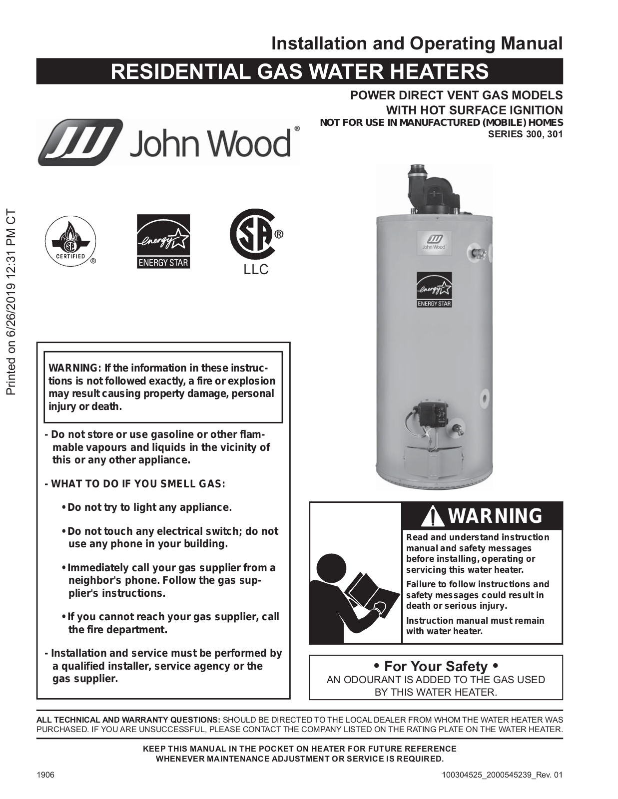 John Wood 300 Series, 301 Series Installation And Operating Manual