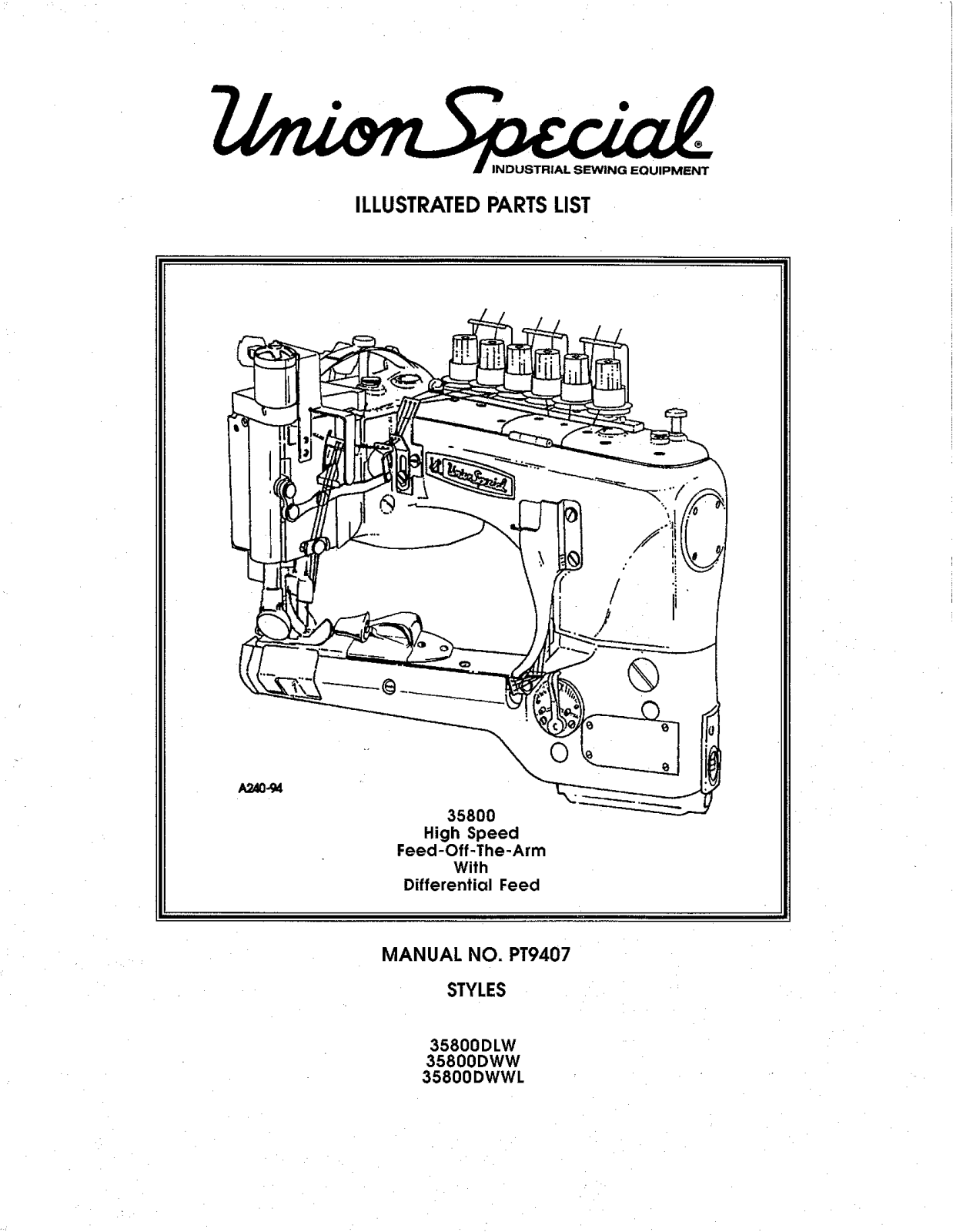 Union Special 35800DLW, 35800DWW (OLD), 35800DWWL Parts List