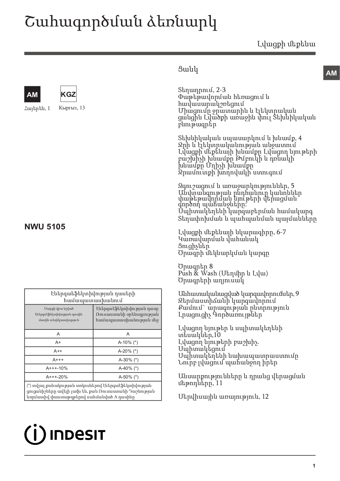 INDESIT NWU 5105 L B User Manual