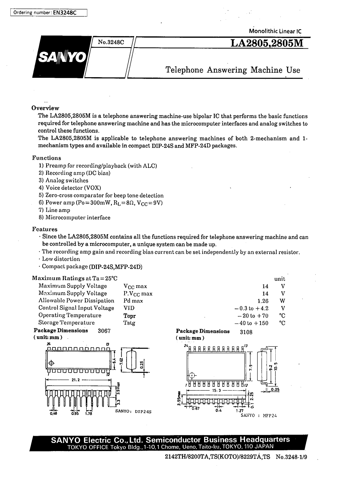 SANYO LA2805M, LA2805 Datasheet