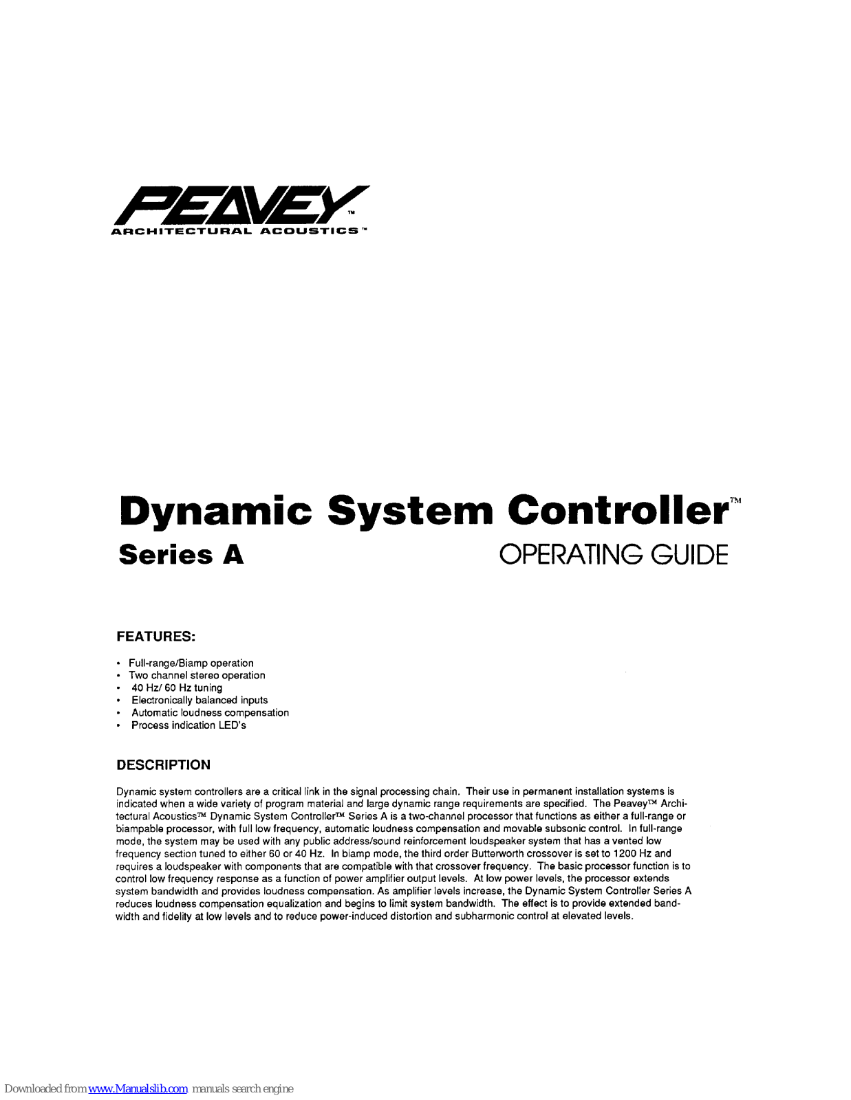 Peavey Dynamic System Controller User Manual