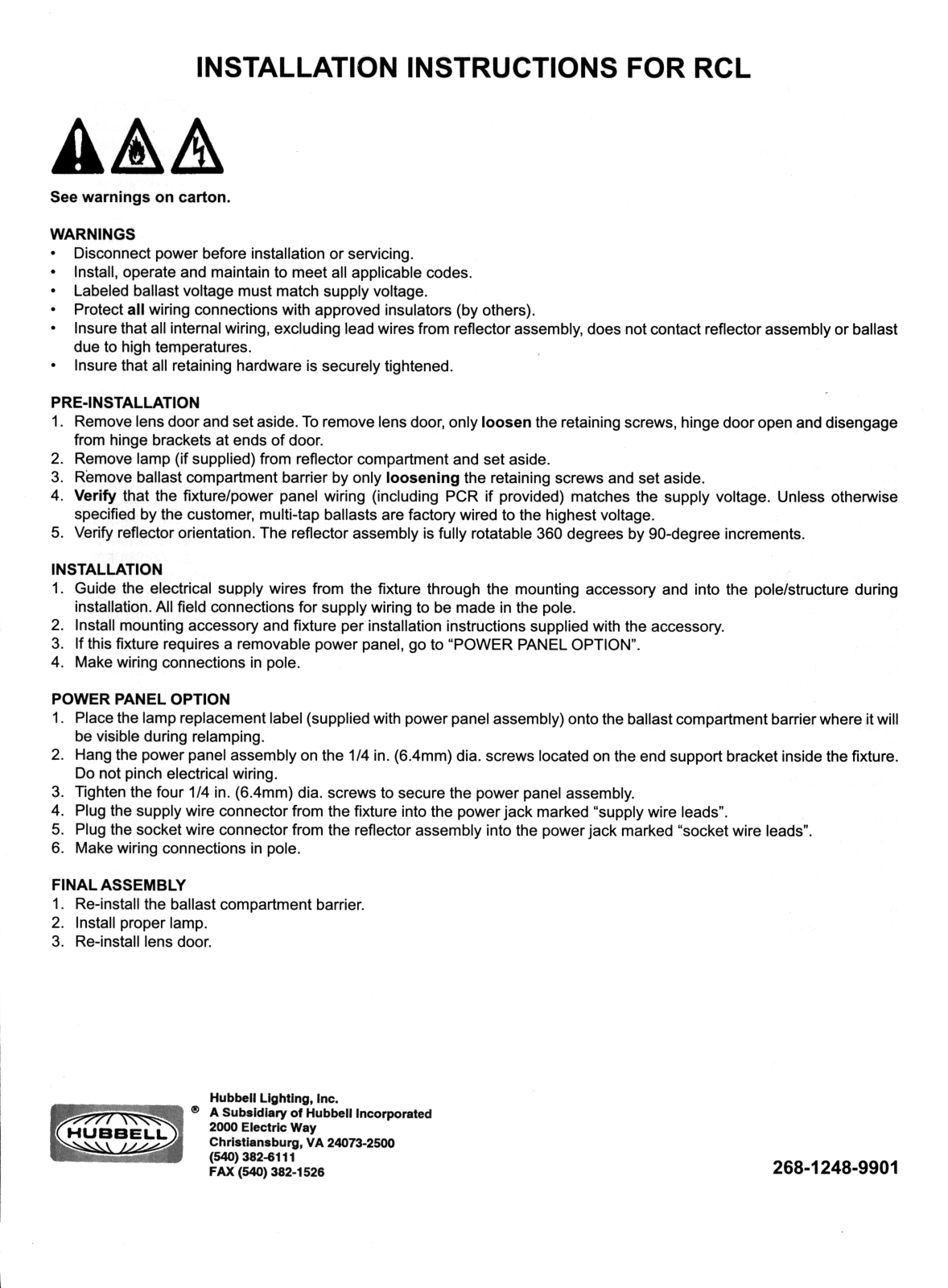 Hubbell Lighting RCL User Manual