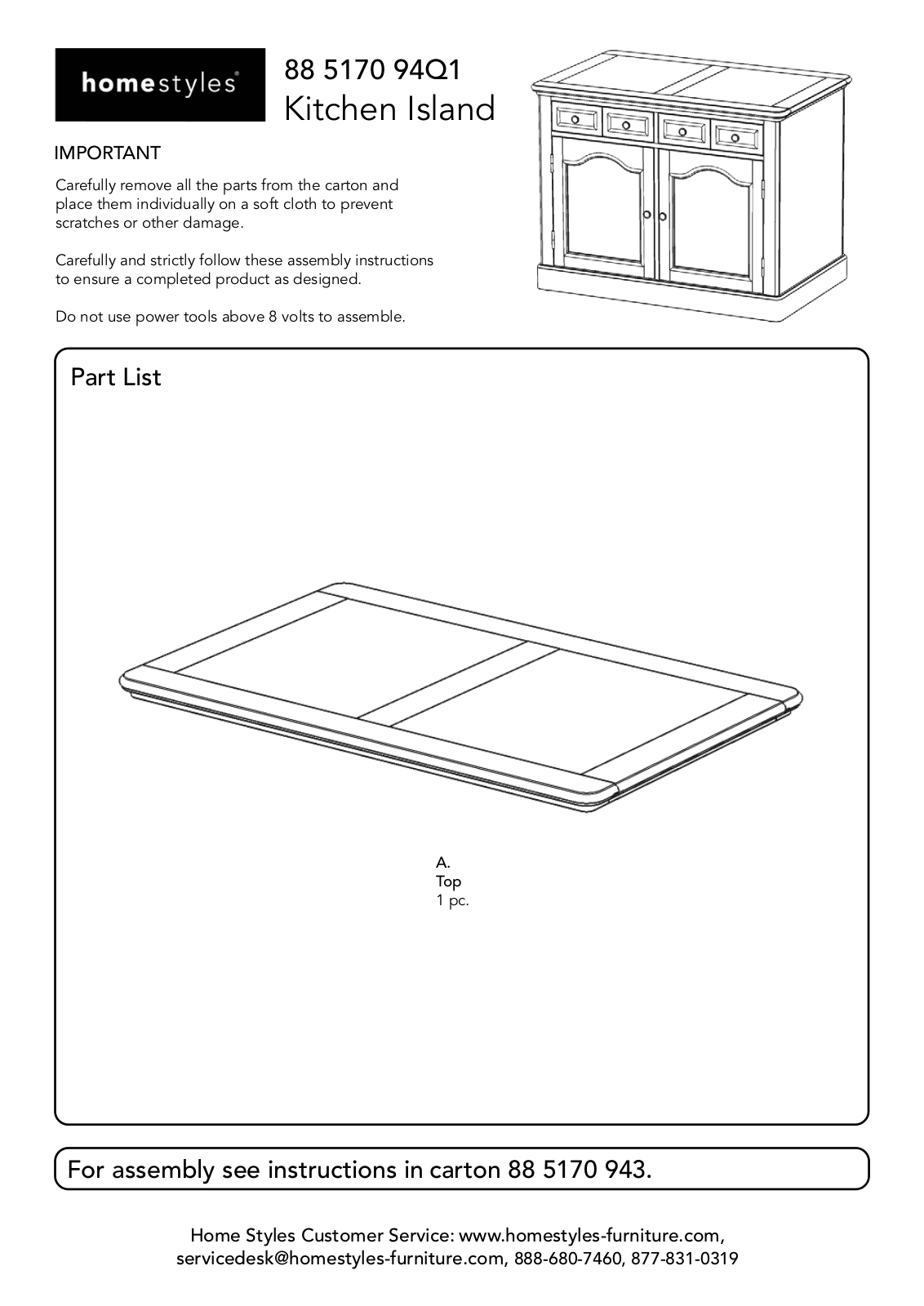 Homestyles 88 5170 94Q1 Assembly Instructions