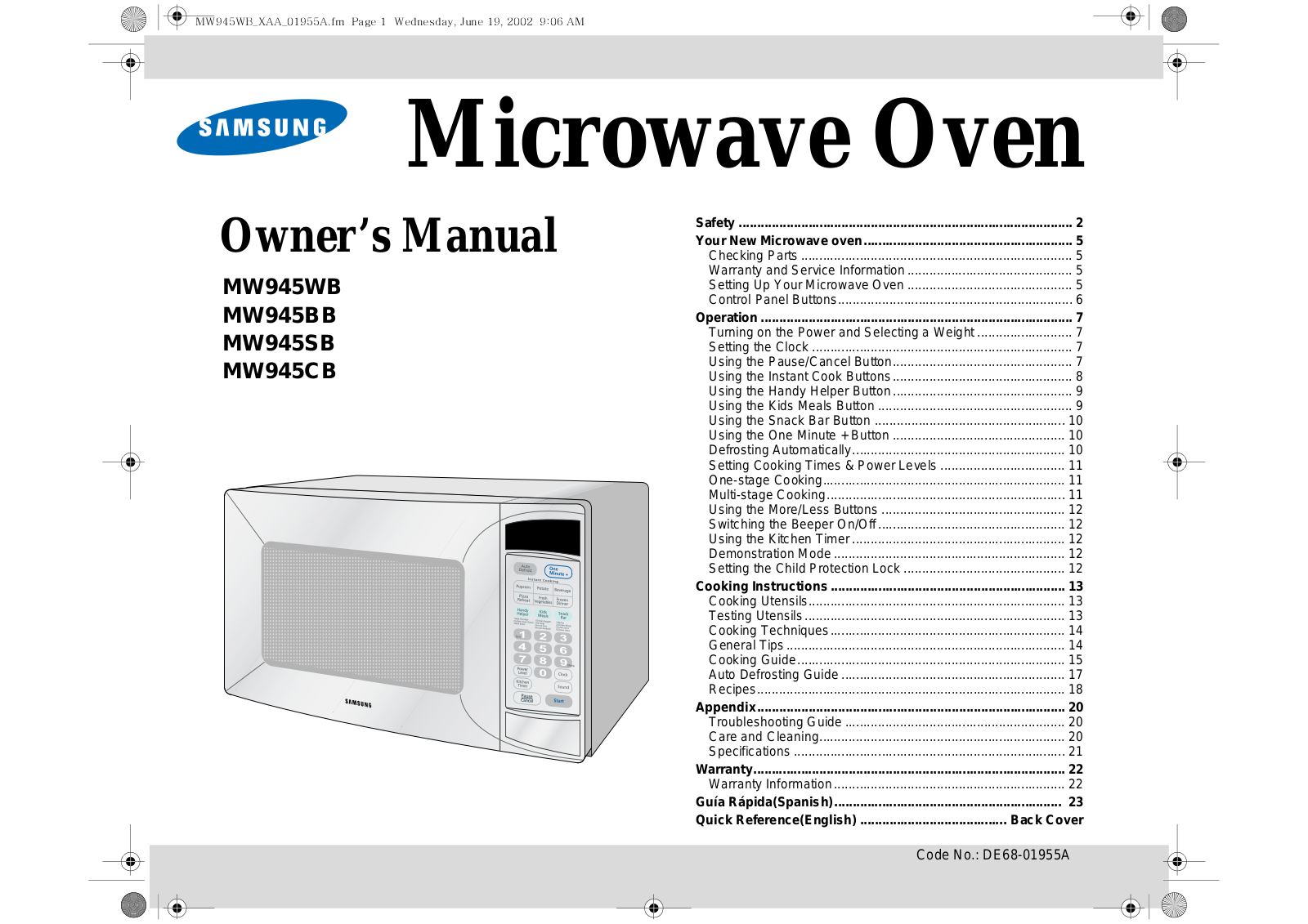 Samsung MW945WB-XAA User Manual