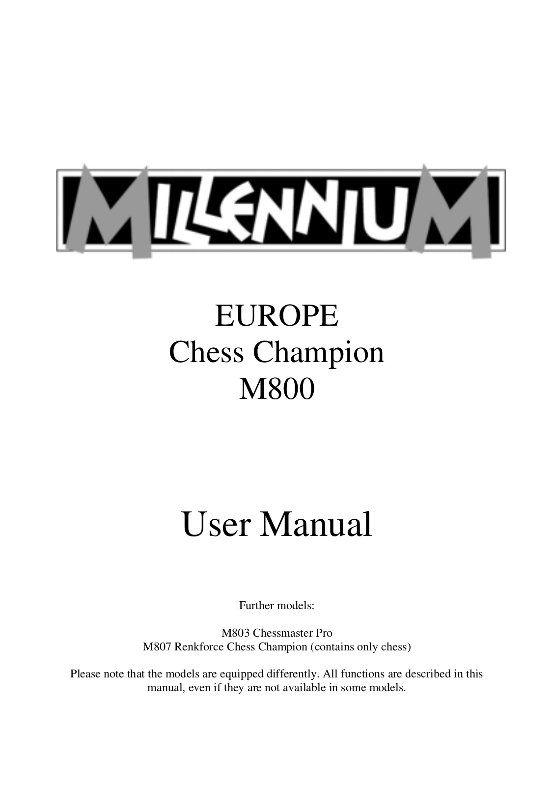 MILLENNIUM 2000 M800 Instructions