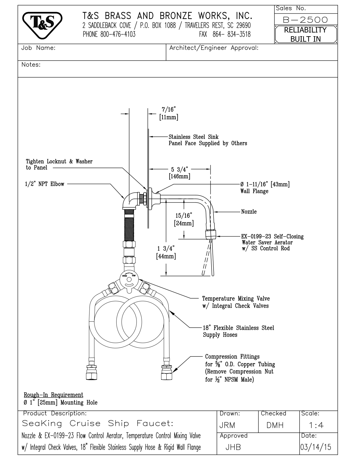 T&S Brass Manuals B-2500 User Manual