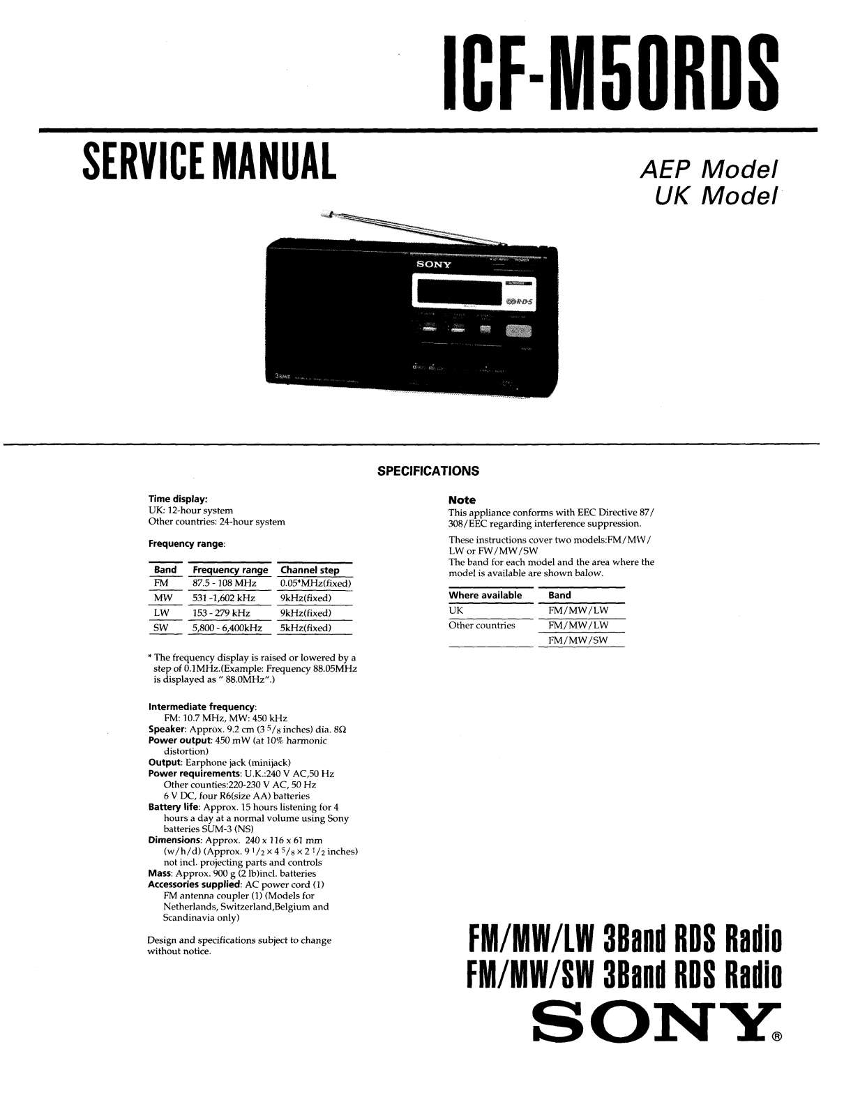 Sony ICF-M50RDS service manual - ManualMachine.com