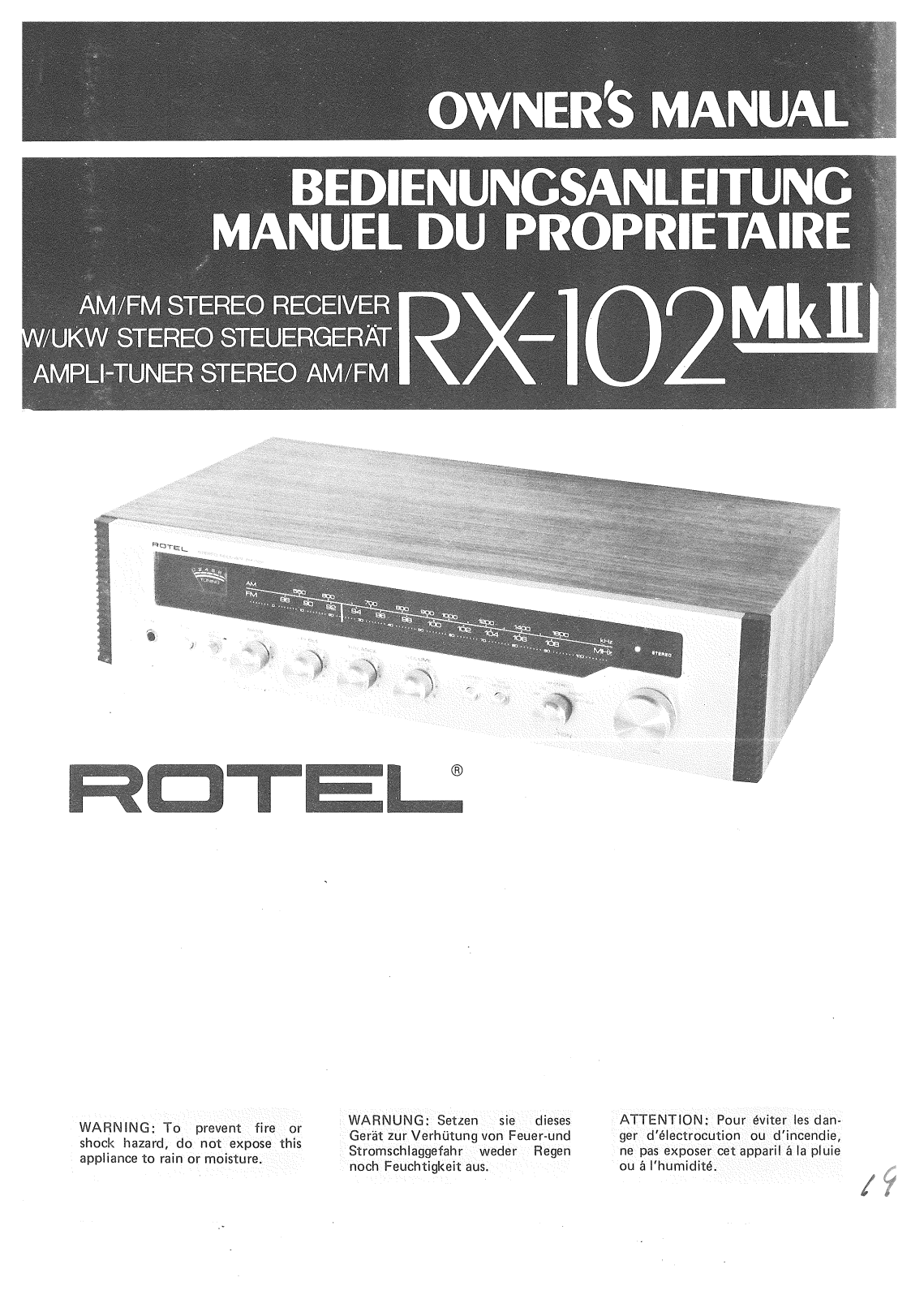 Rotel RX-102MKII User Manual