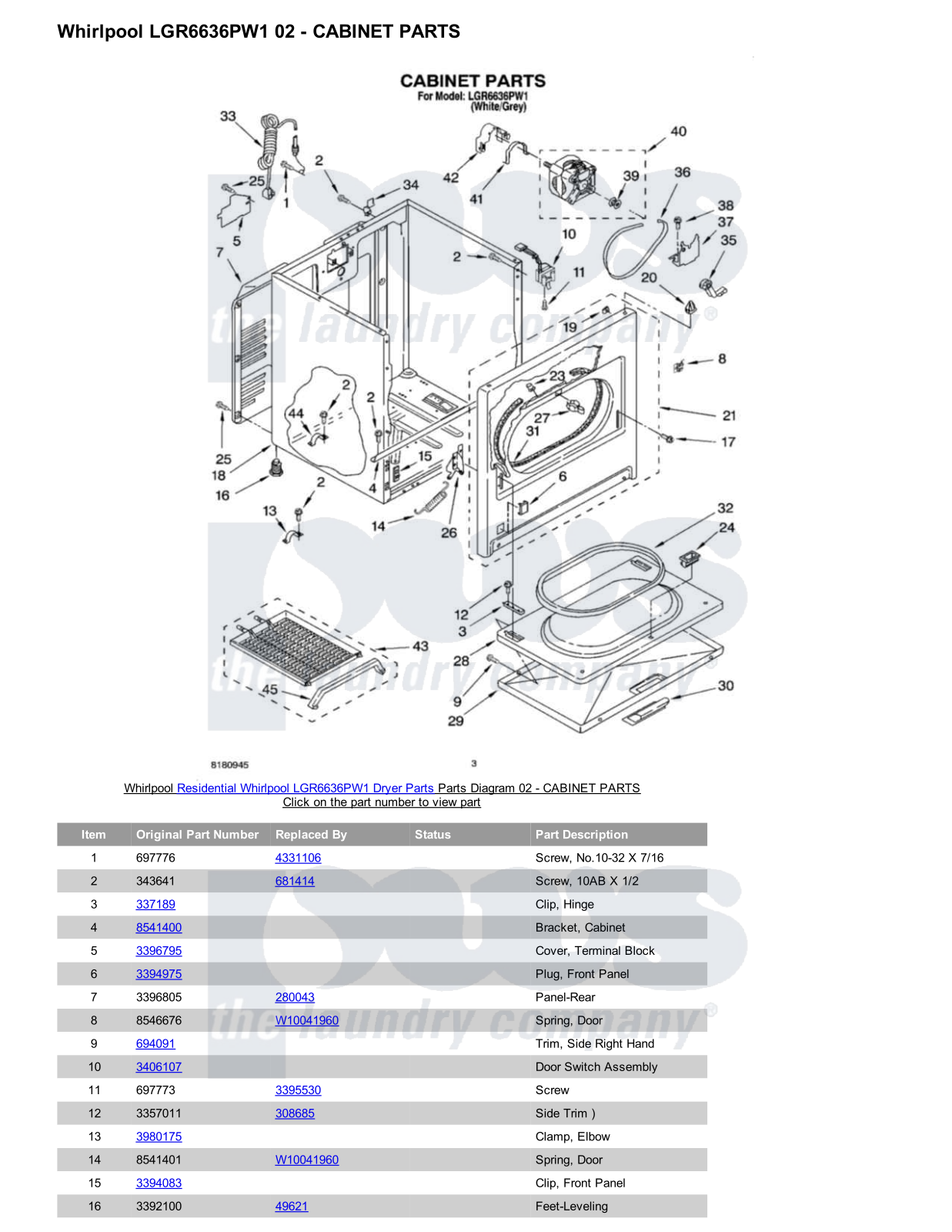 Whirlpool LGR6636PW1 Parts Diagram