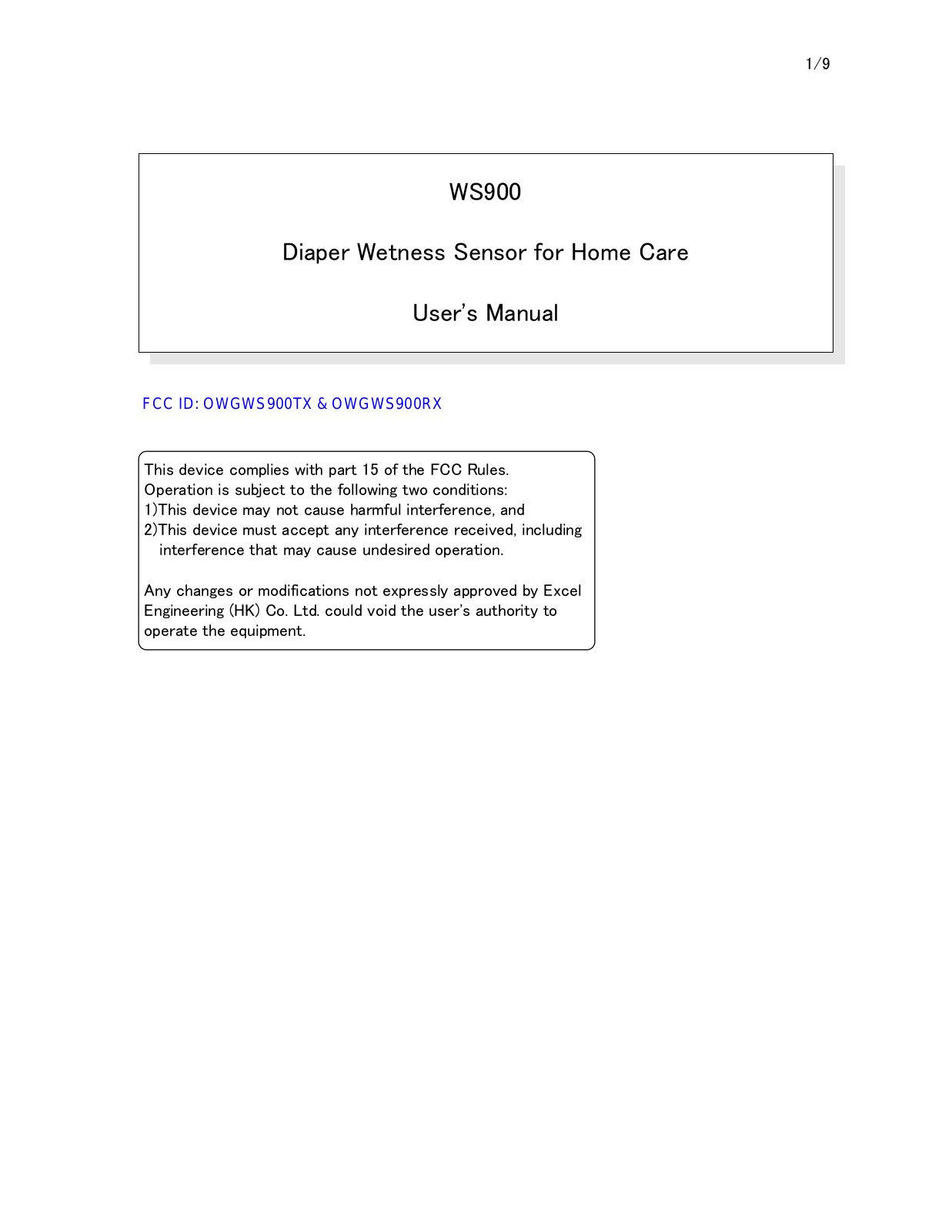 Excel Engineering WS900TX User Manual - ManualMachine.com