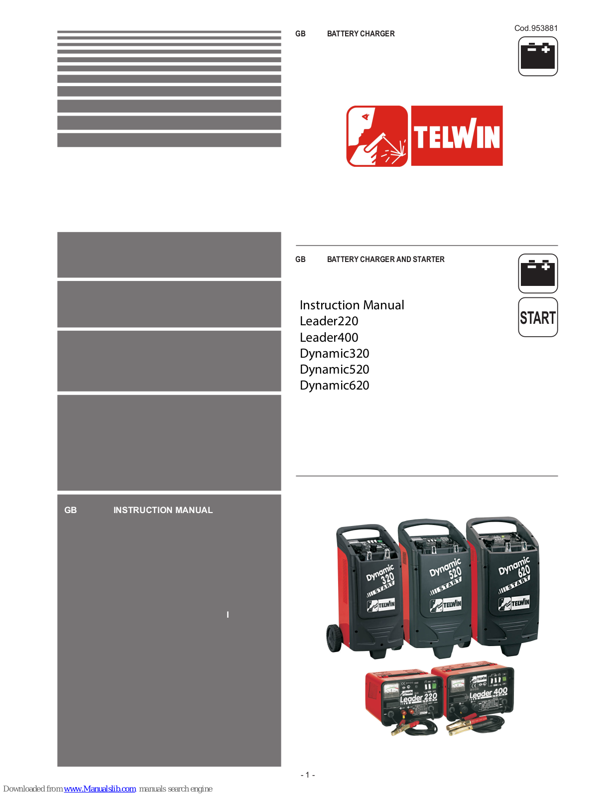 Telwin Leader220, Leader400, Dynamic320, Dynamic620, Dynamic520 Instruction Manual