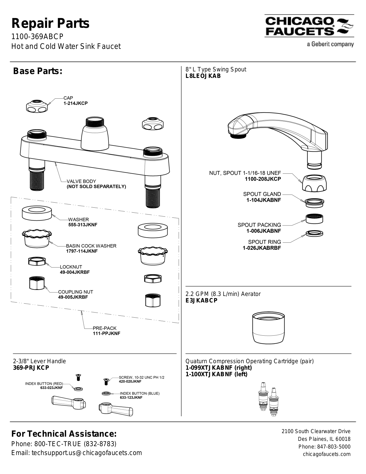 Chicago Faucet 1100-369AB Parts List