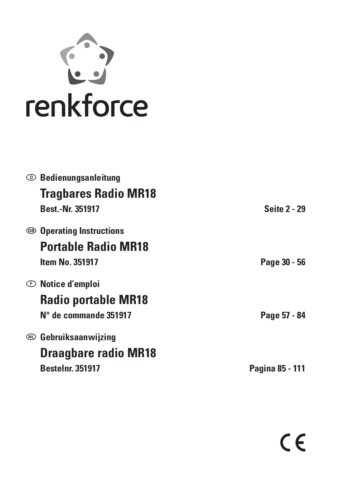 Renkforce MR 18 Operating Instructions