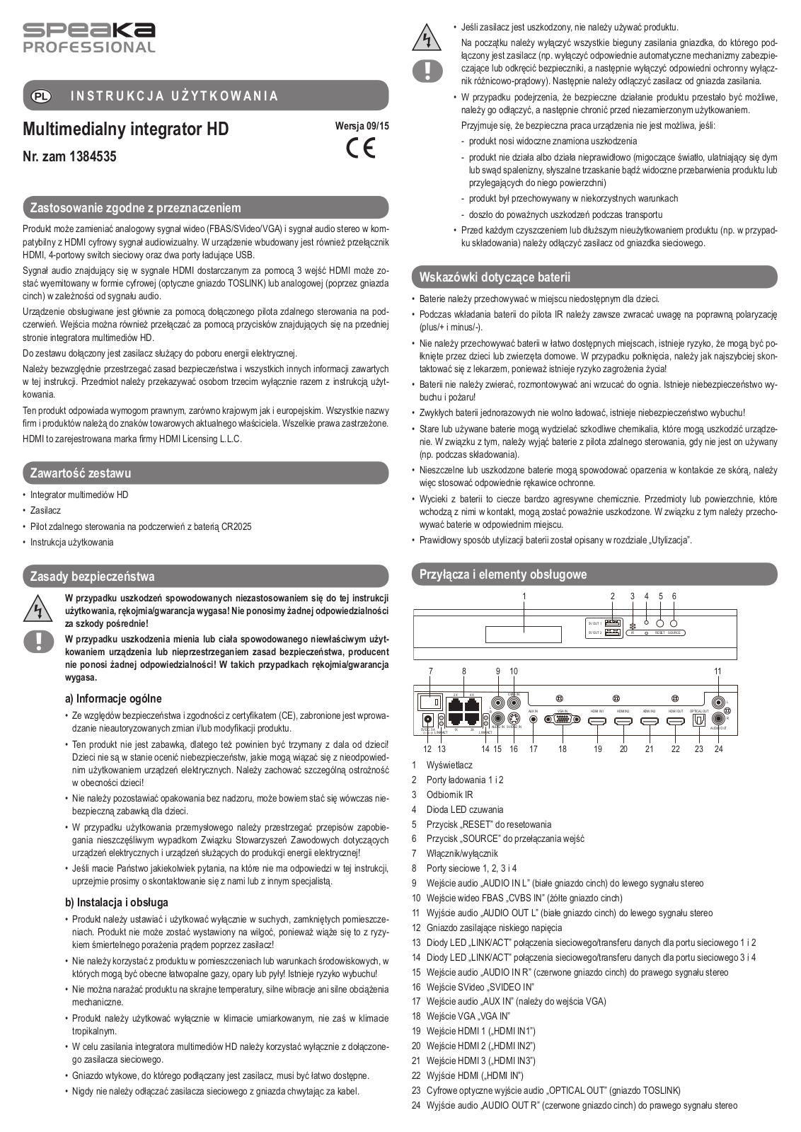 SpeaKa Professional 1384535 Instructions