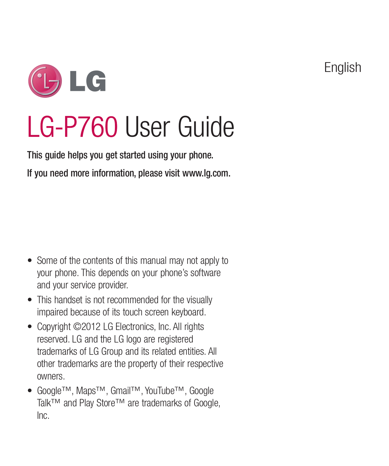 LG P760 Users manual