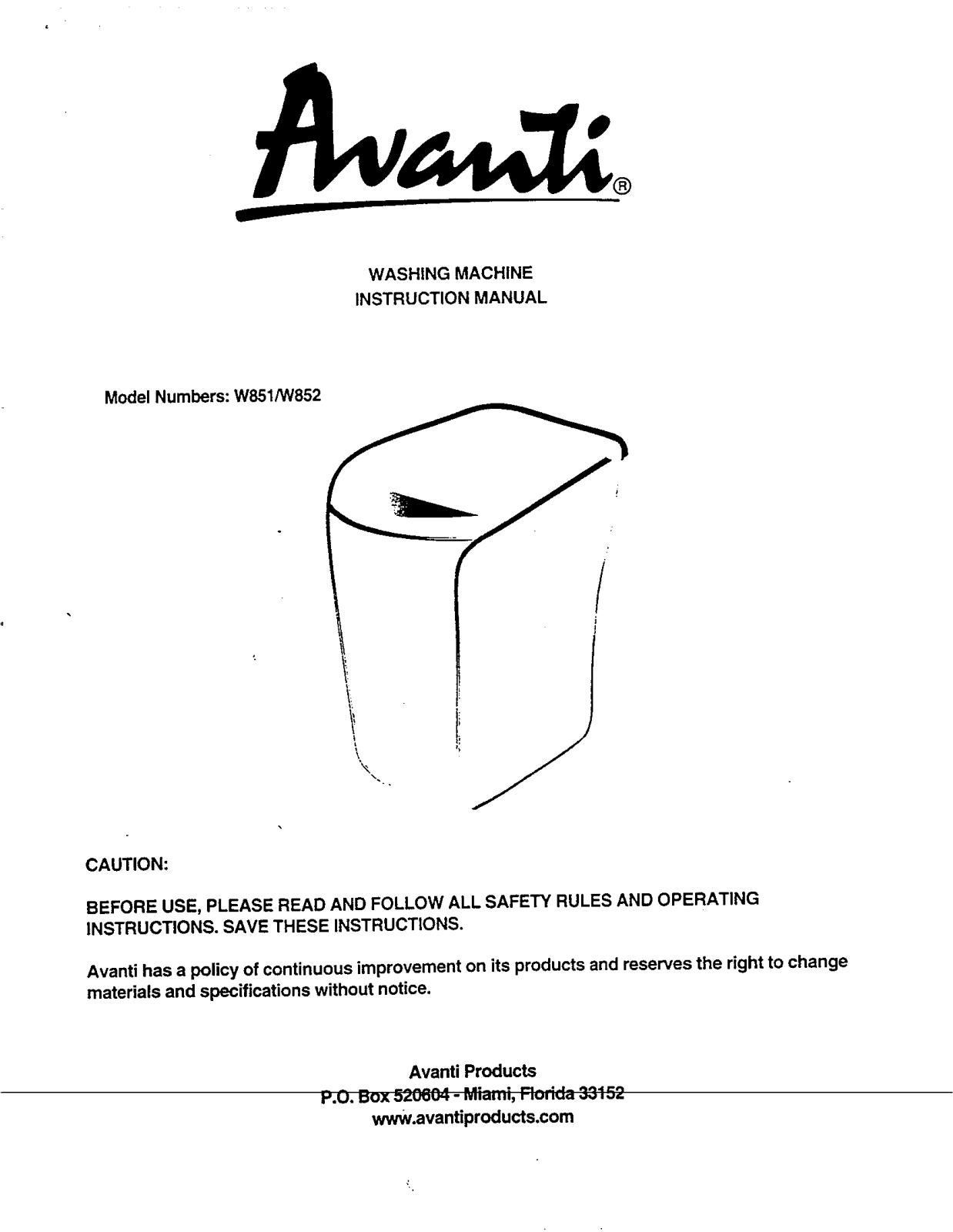 Avanti W852 User Manual